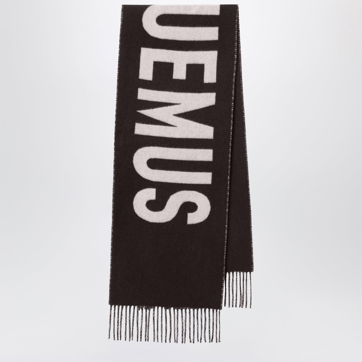 Dark brown wool scarf with logo