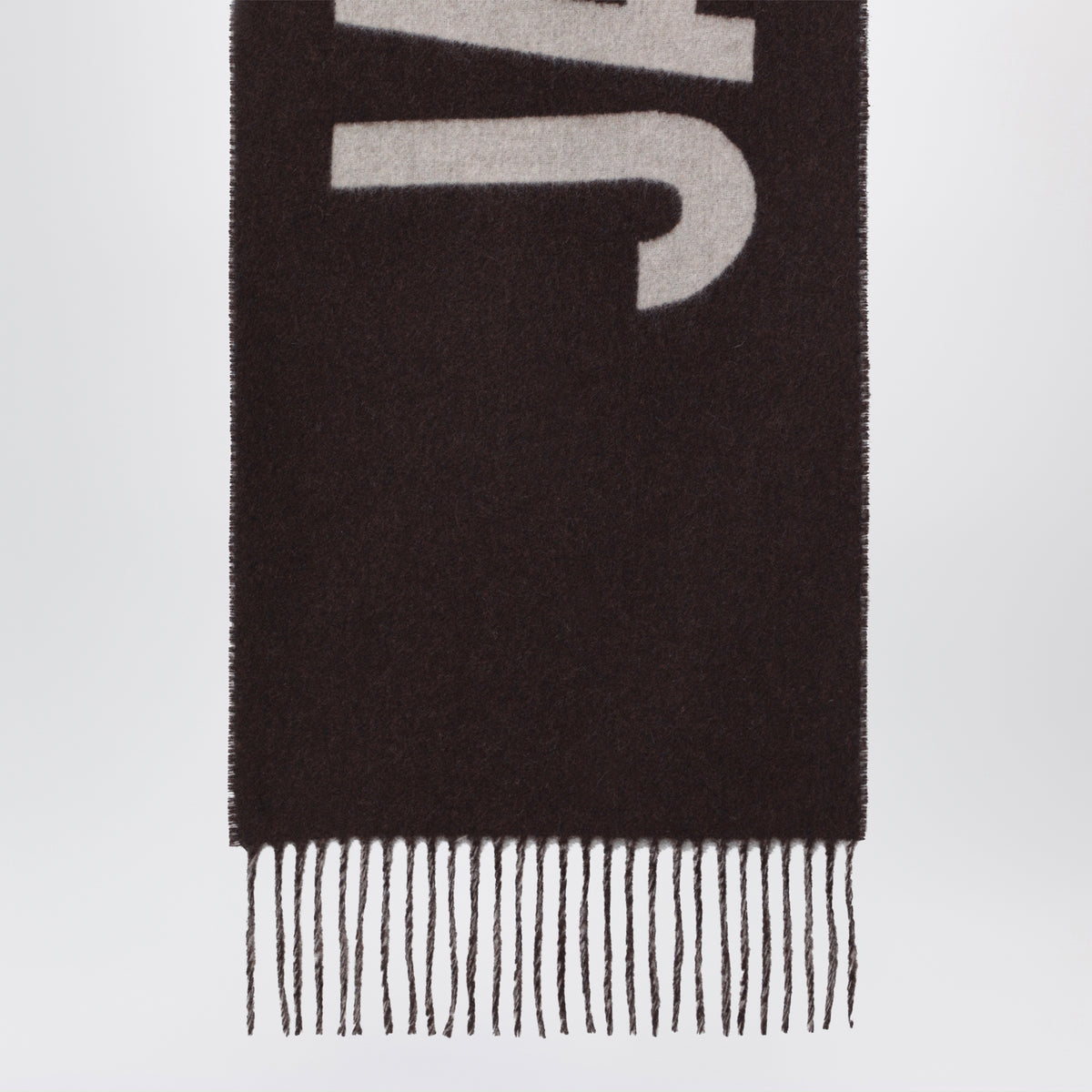 Dark brown wool scarf with logo