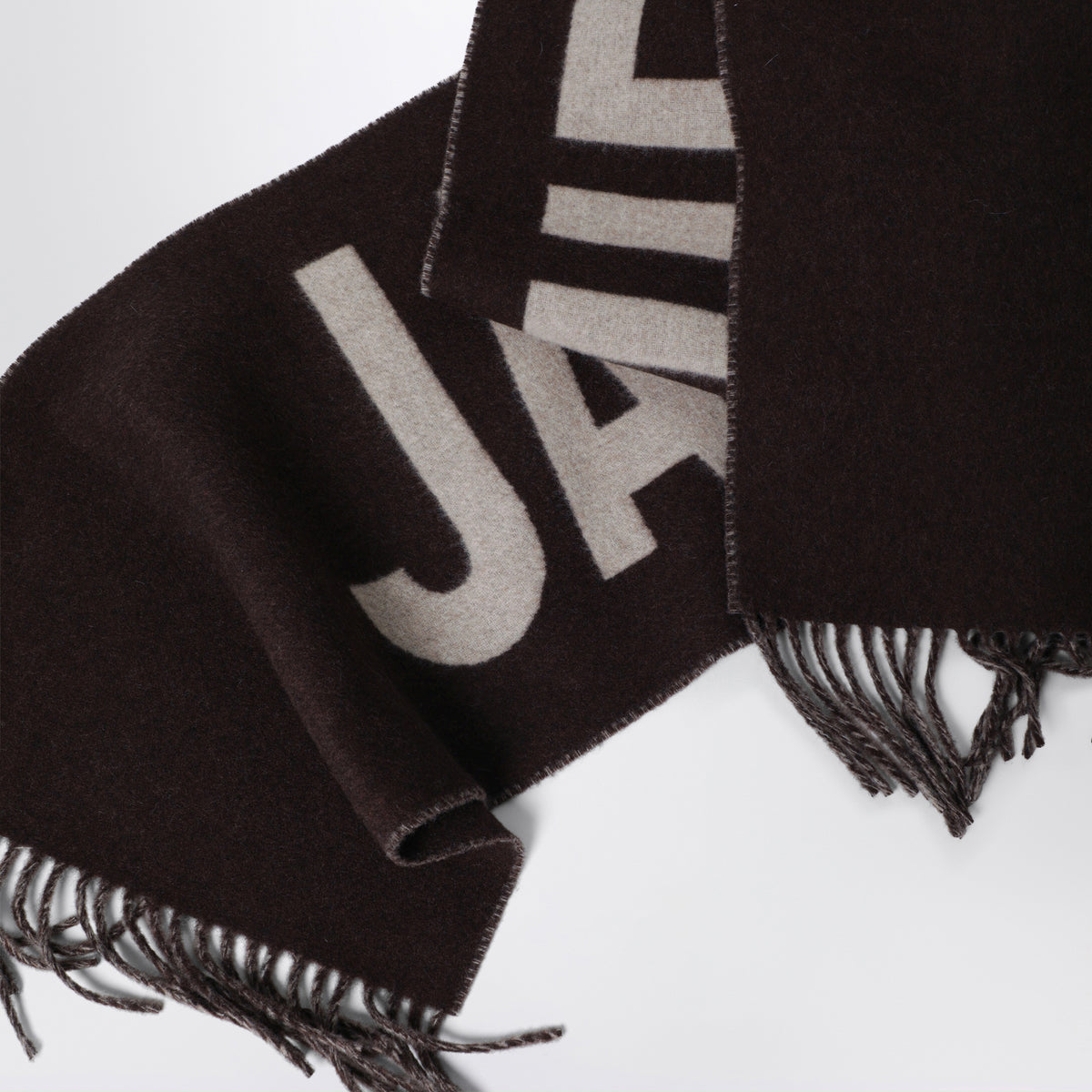 Dark brown wool scarf with logo