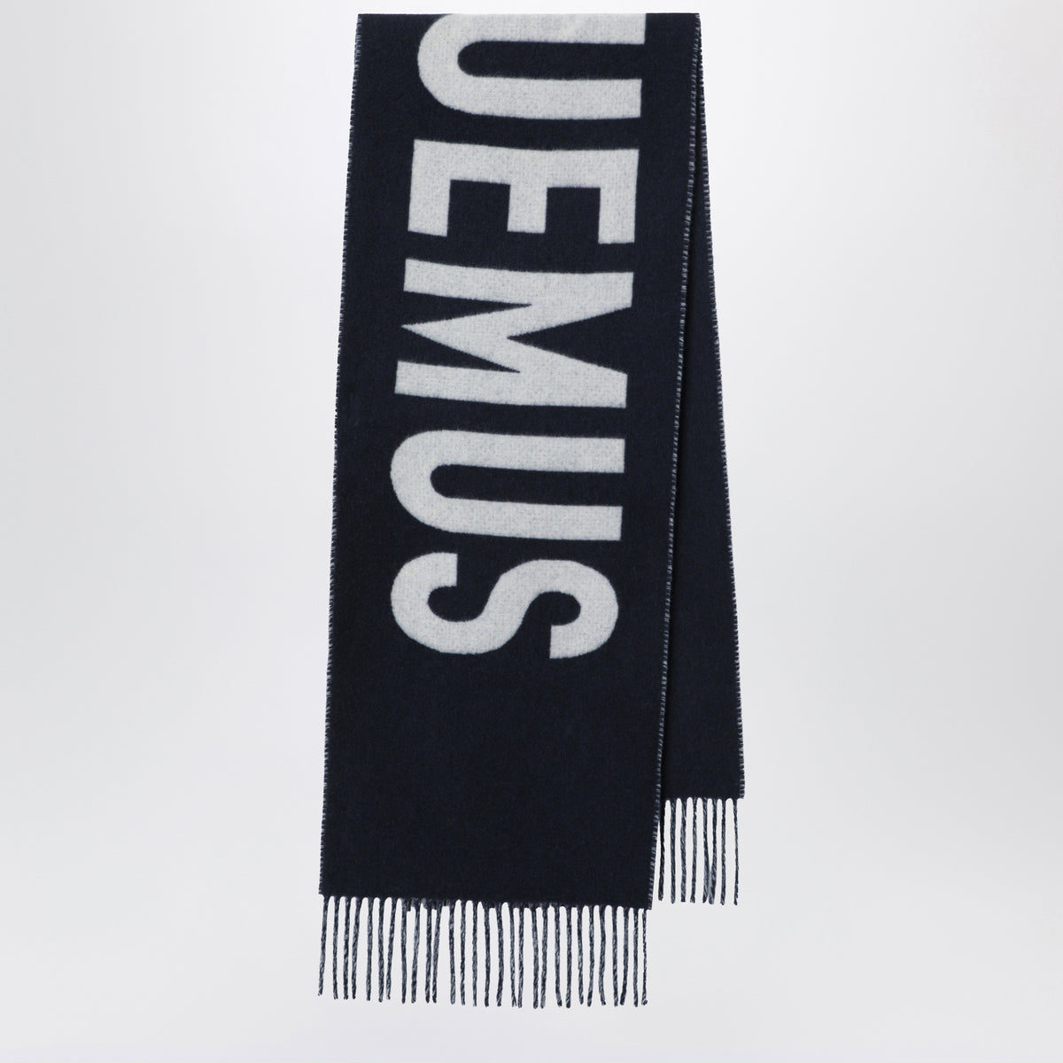 Navy blue wool scarf with logo