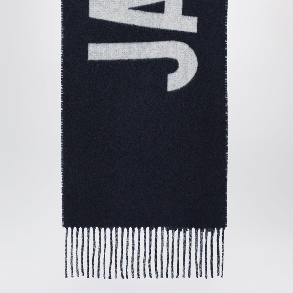 Navy blue wool scarf with logo