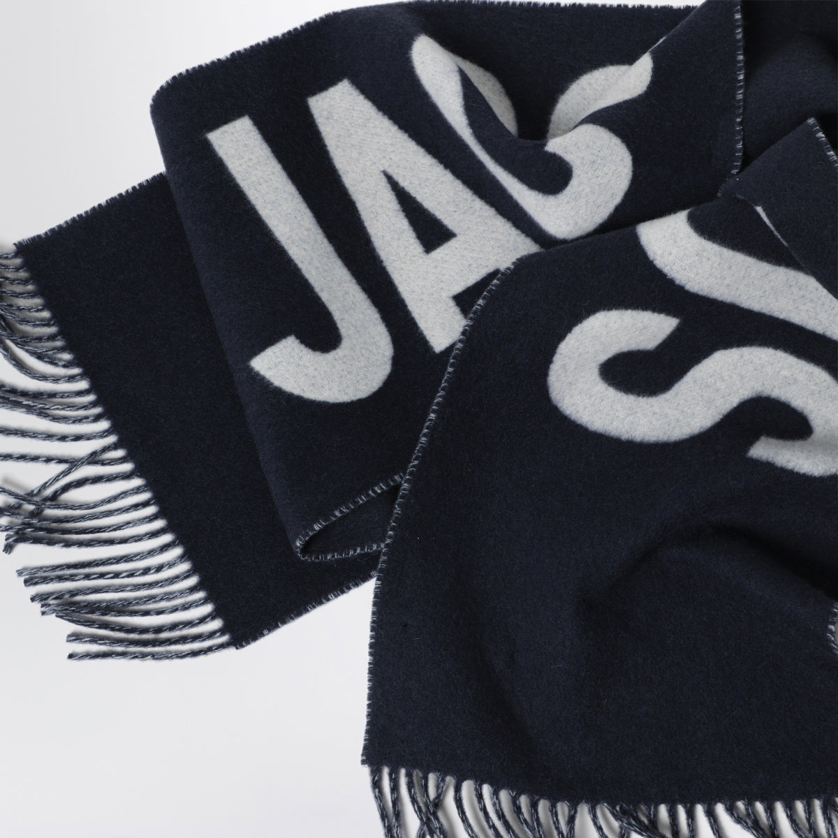 Navy blue wool scarf with logo