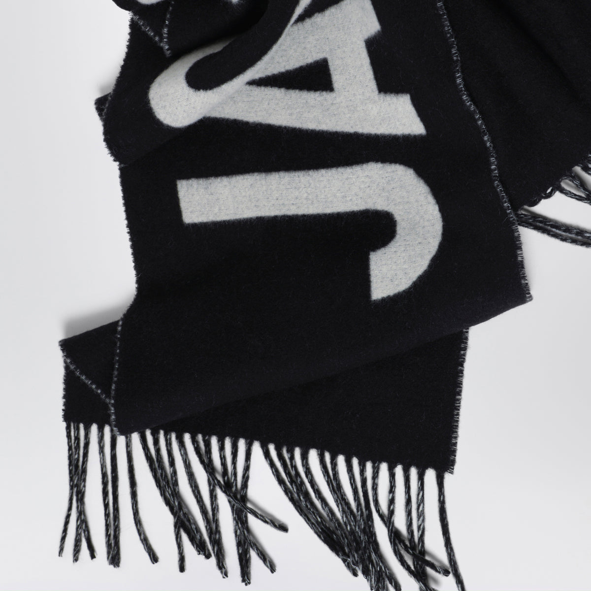 Sciarpa nera in lana con logo