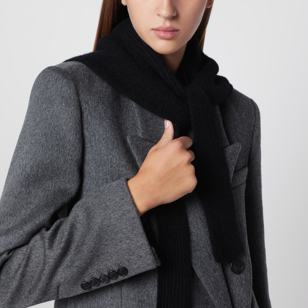 Black Gros Grain scarf in alpaca blend