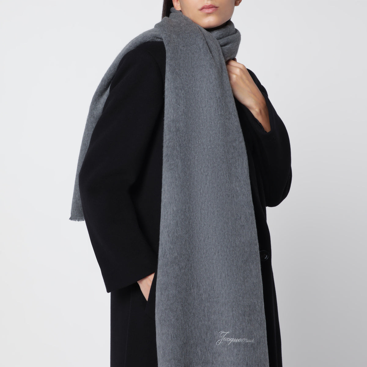 Dunkelgrauer Tailleur-Schal aus Wolle und Kaschmir