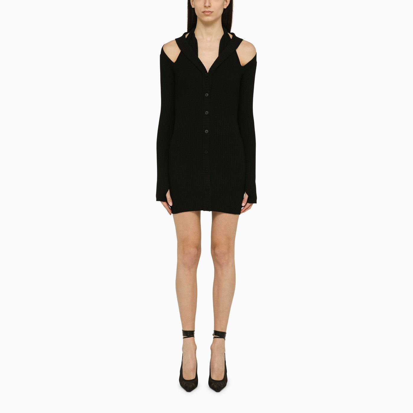 Black ribbed mini dress with cut out
