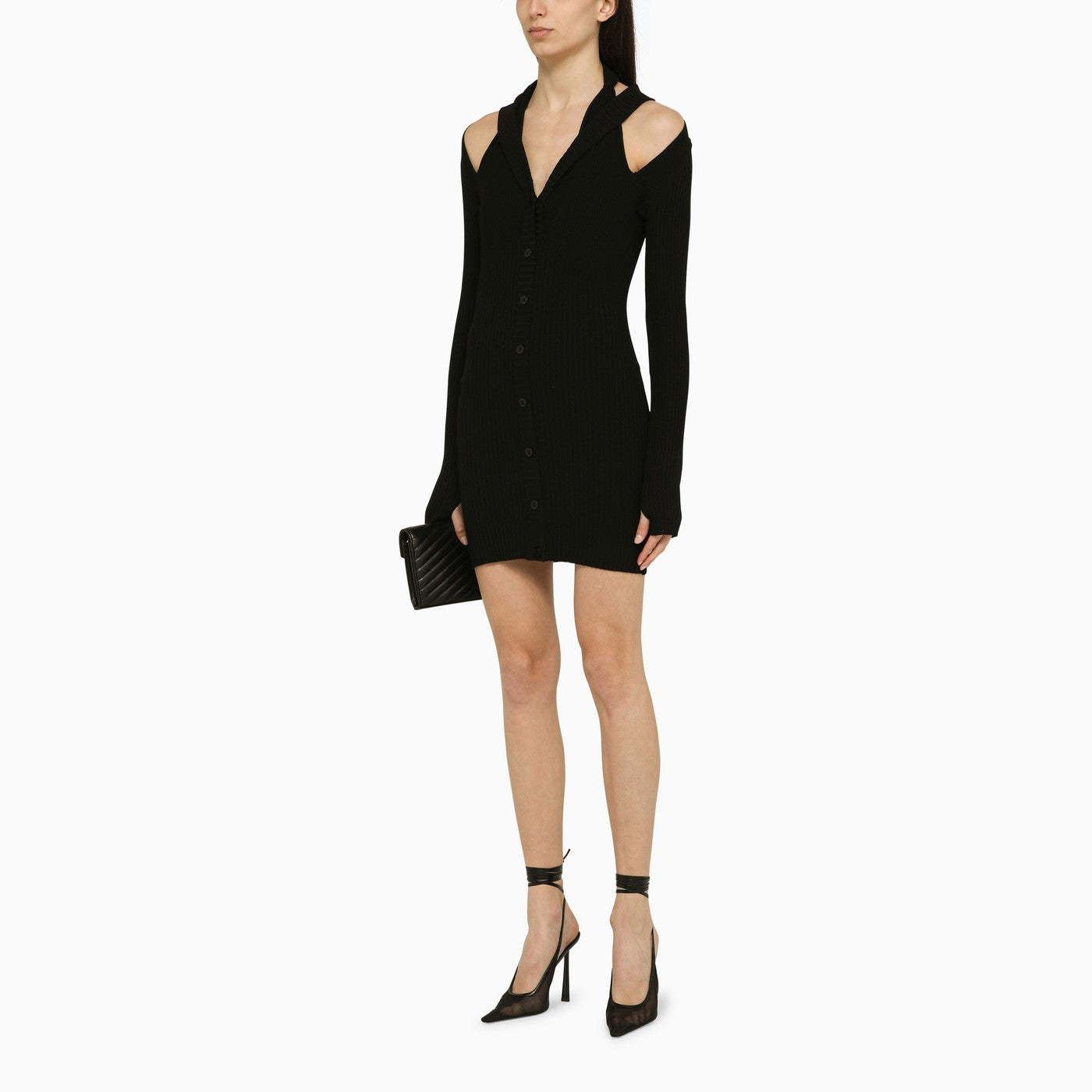 Black ribbed mini dress with cut out