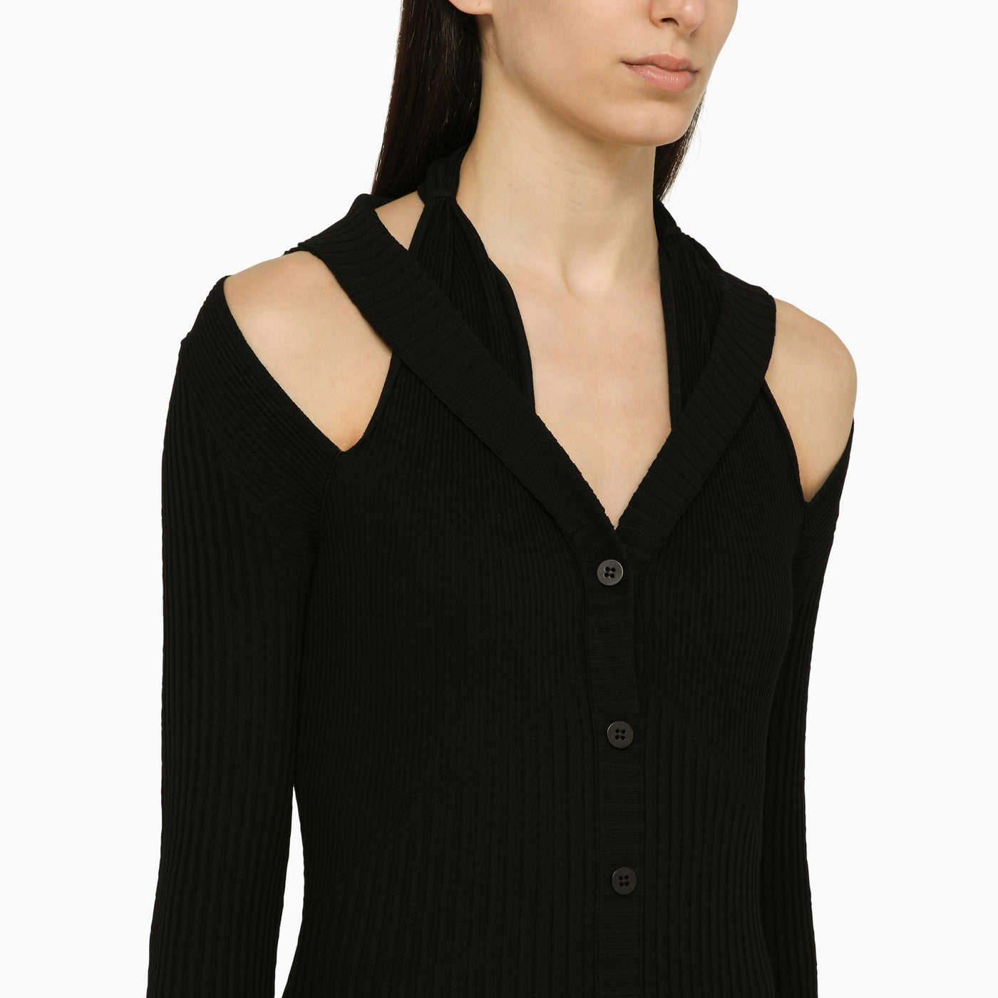 Black ribbed mini dress with cut out