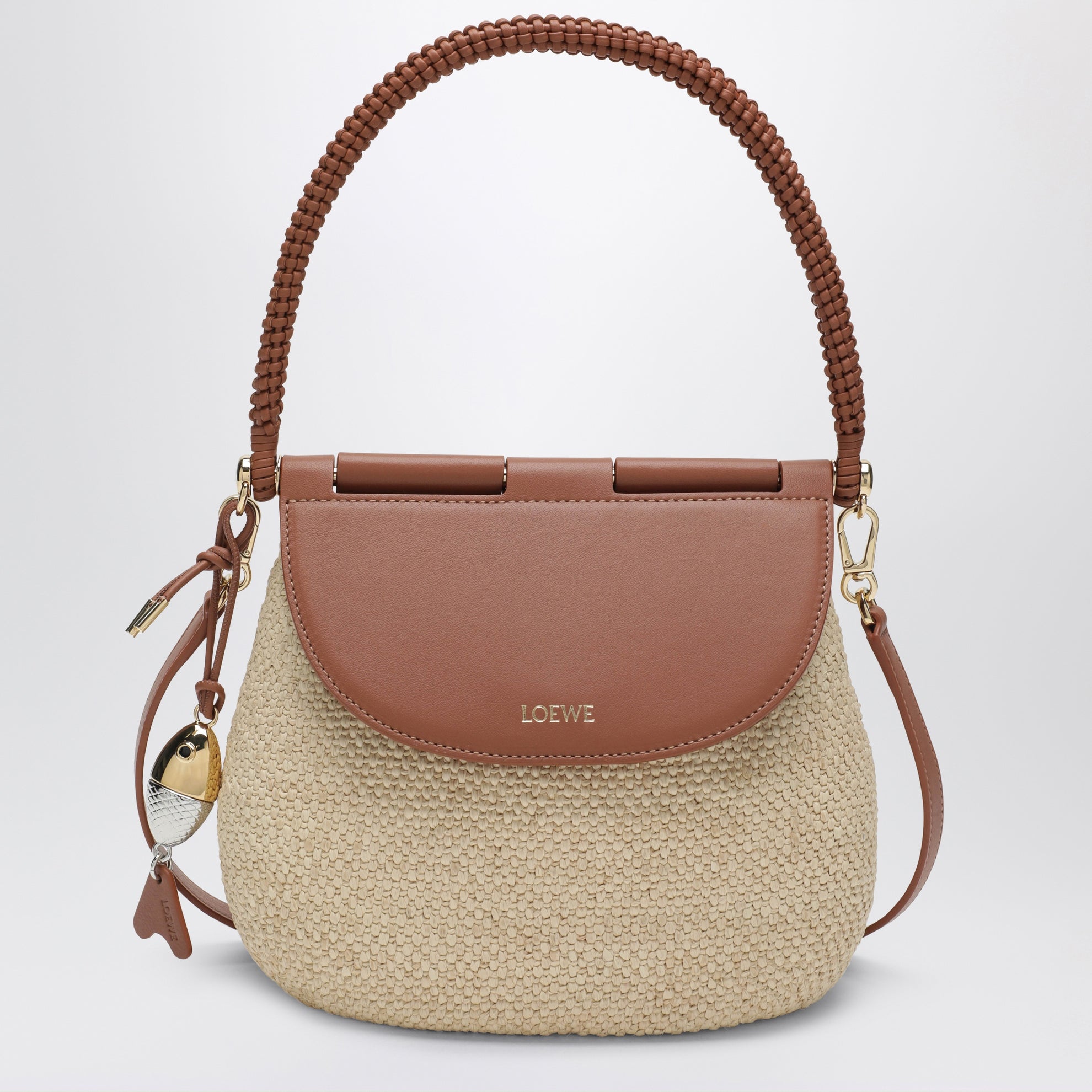 Borsa Pescador media in rafia e pelle di vitello