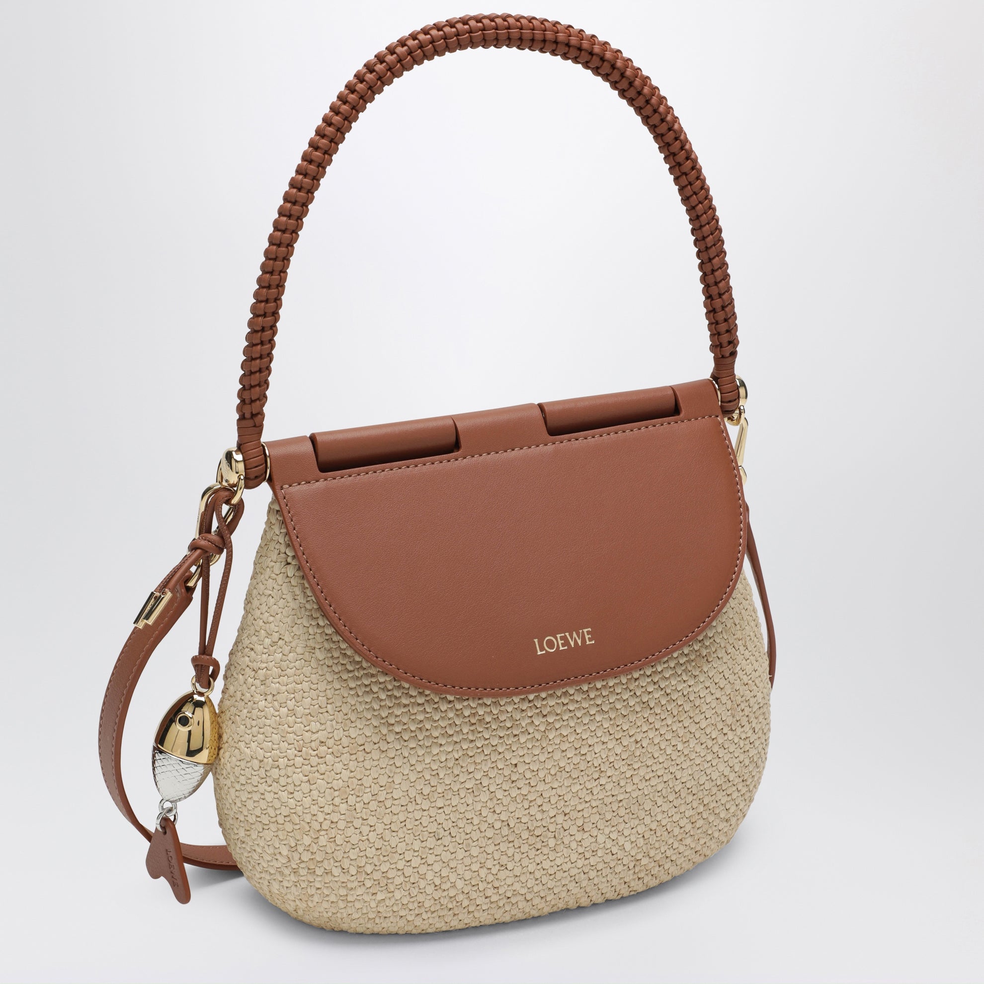 Borsa Pescador media in rafia e pelle di vitello
