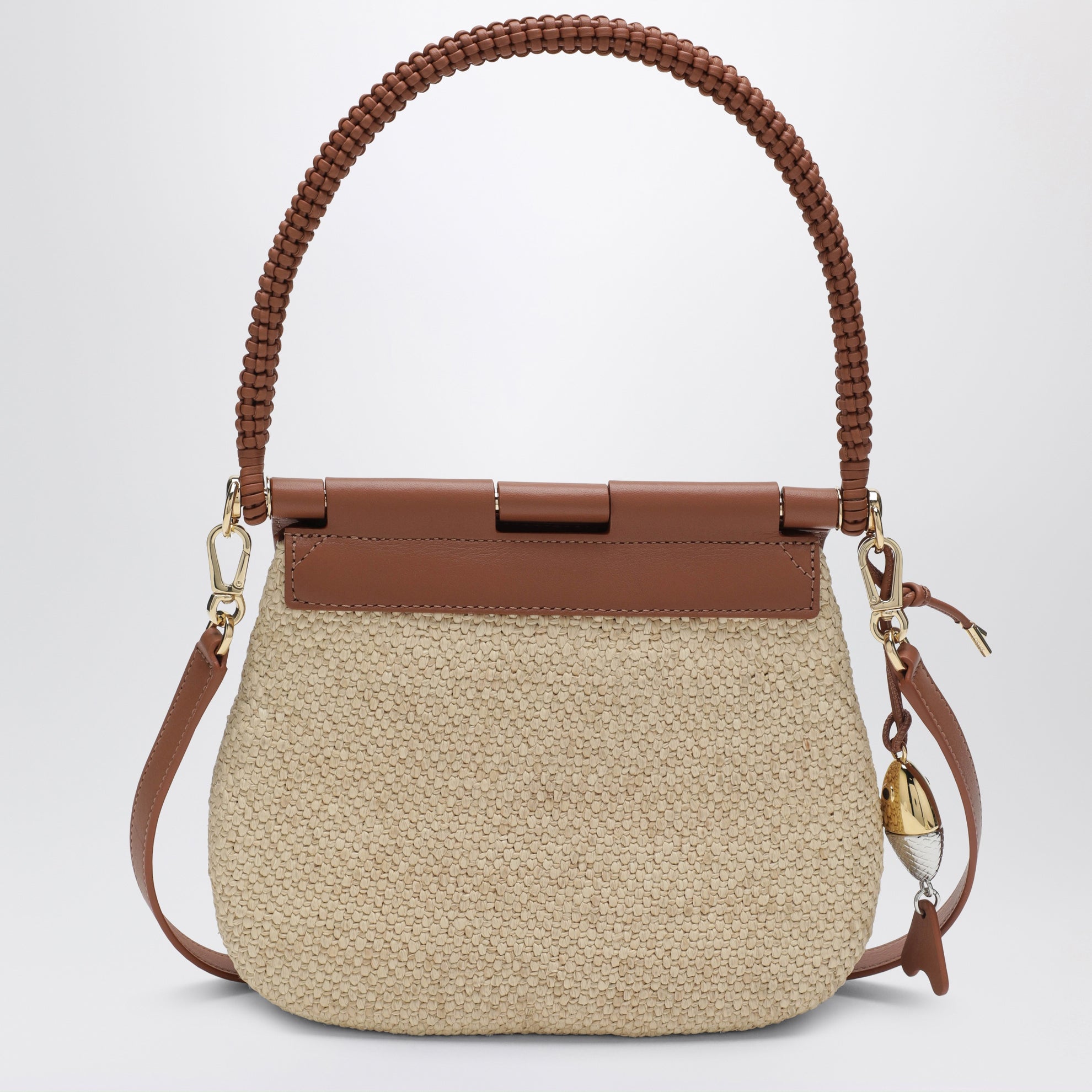 Borsa Pescador media in rafia e pelle di vitello