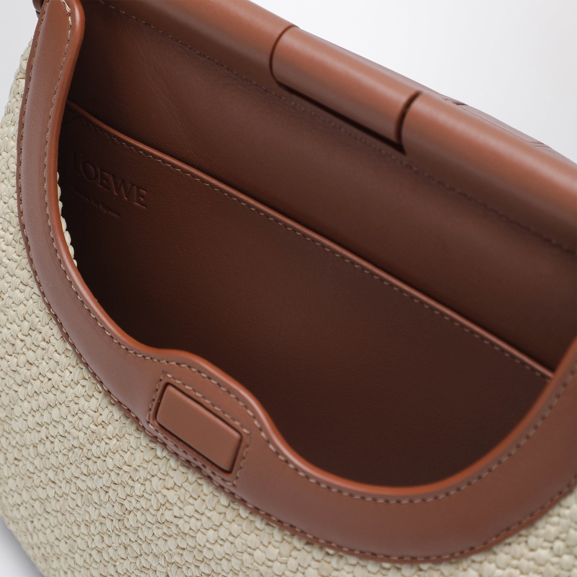 Borsa Pescador media in rafia e pelle di vitello