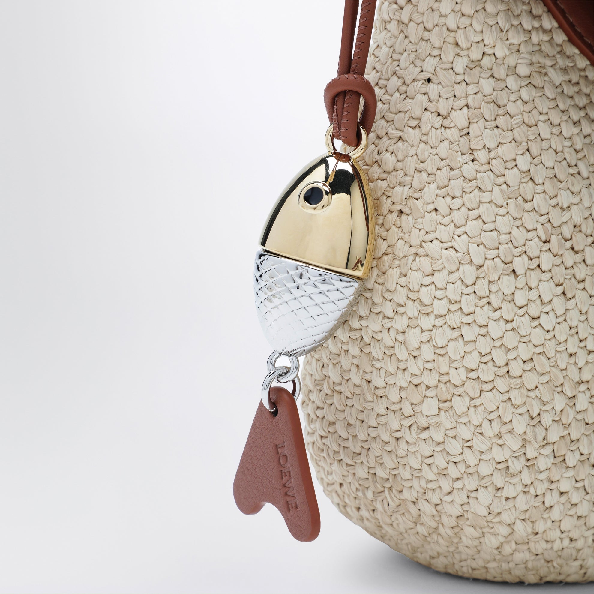 Borsa Pescador media in rafia e pelle di vitello