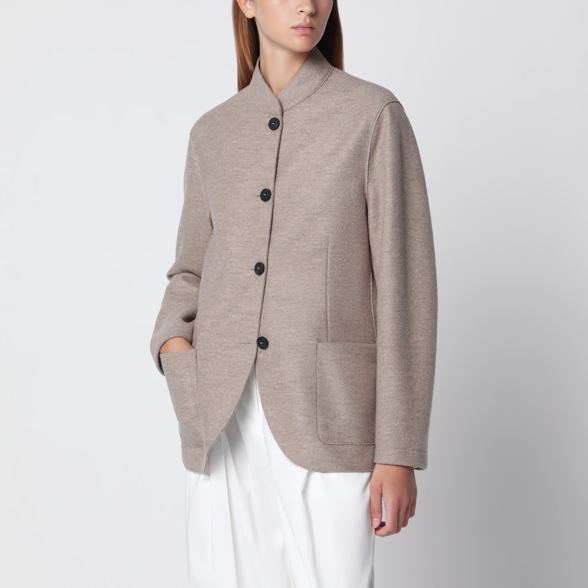Beige melierte Jacke aus Wolle