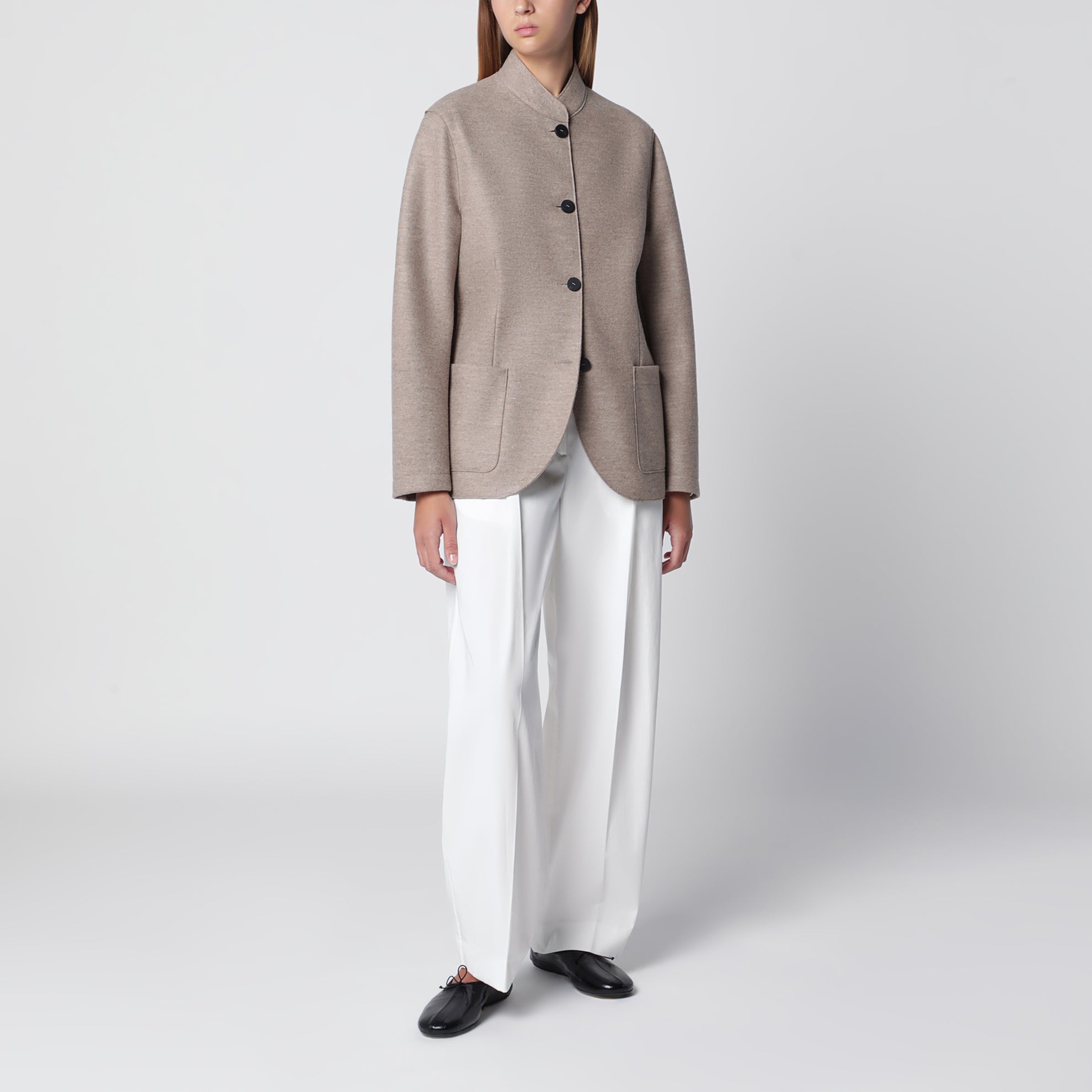 Beige melierte Jacke aus Wolle