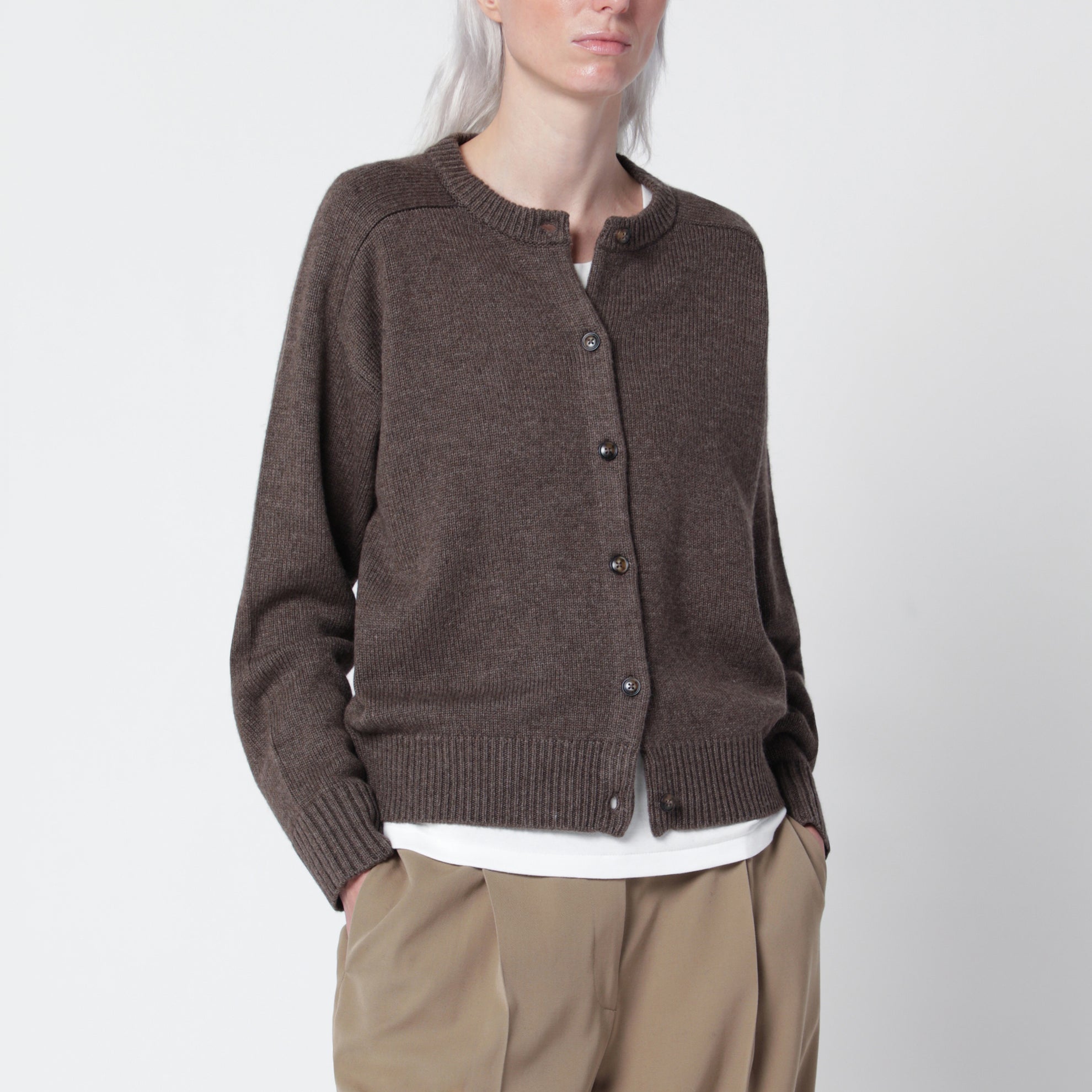 Aidar cardigan in taupe wool and cashmere