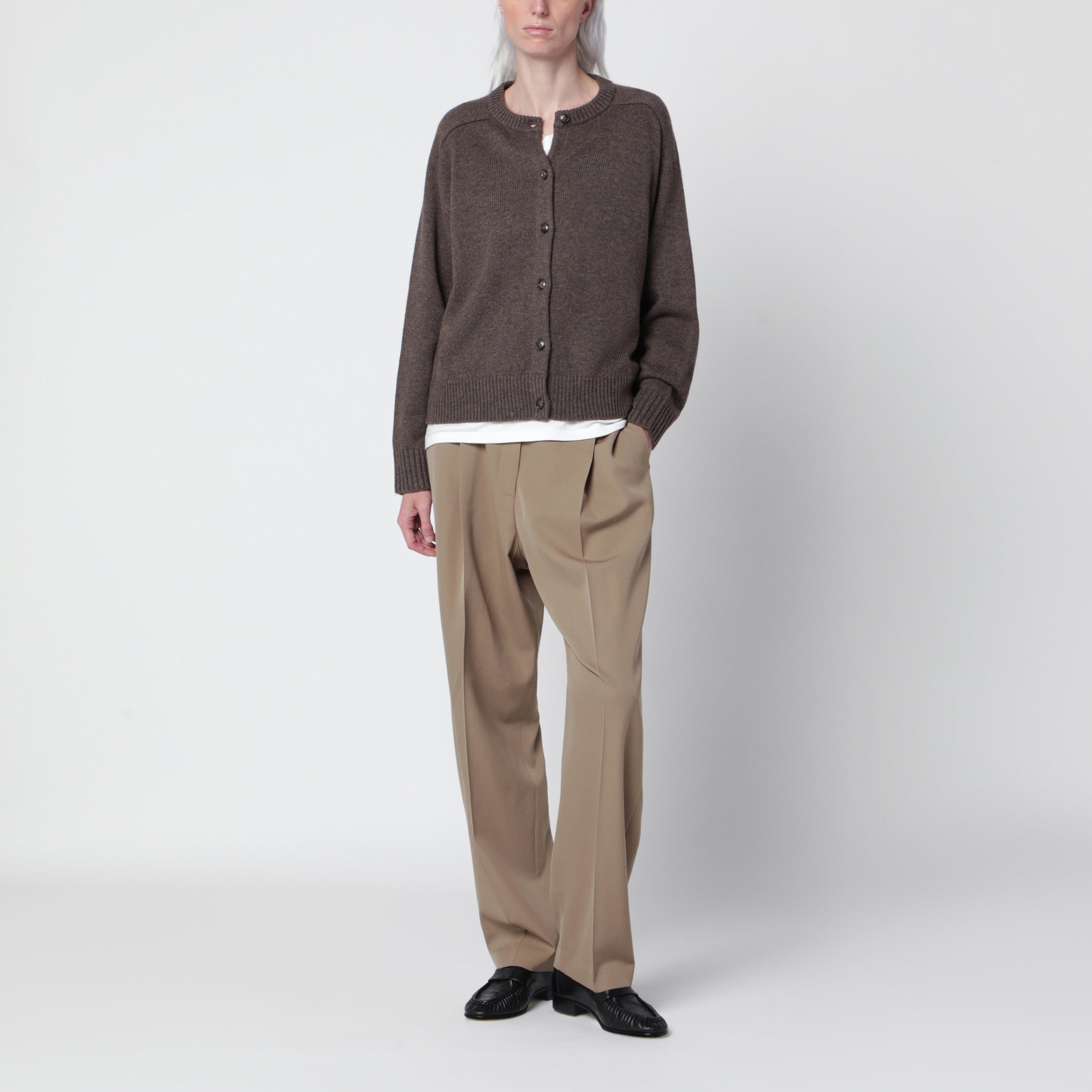 Aidar cardigan in taupe wool and cashmere