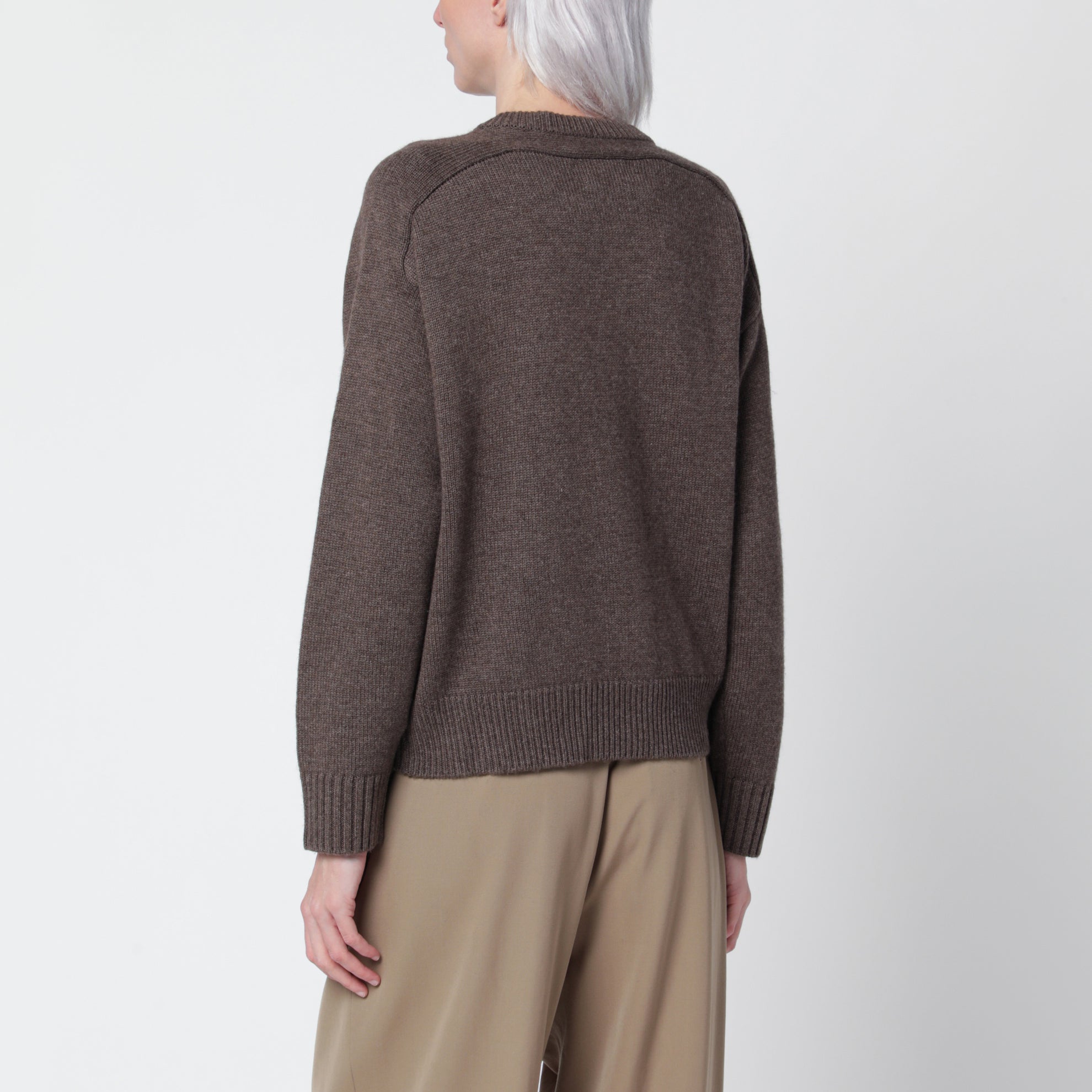 Aidar cardigan in taupe wool and cashmere