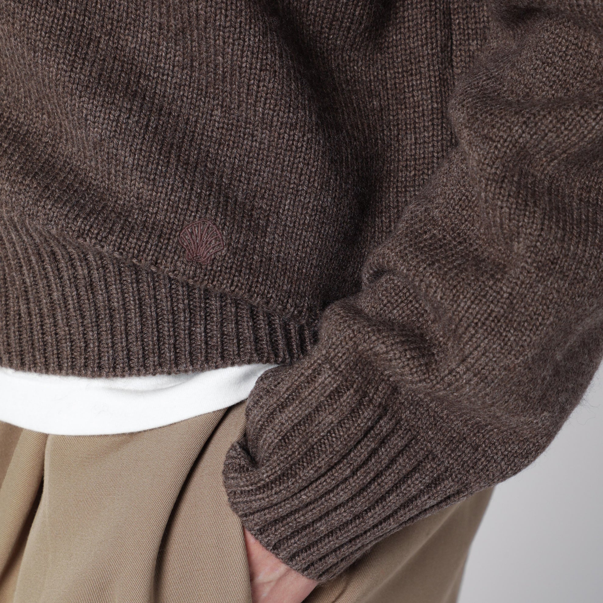 Aidar cardigan in taupe wool and cashmere