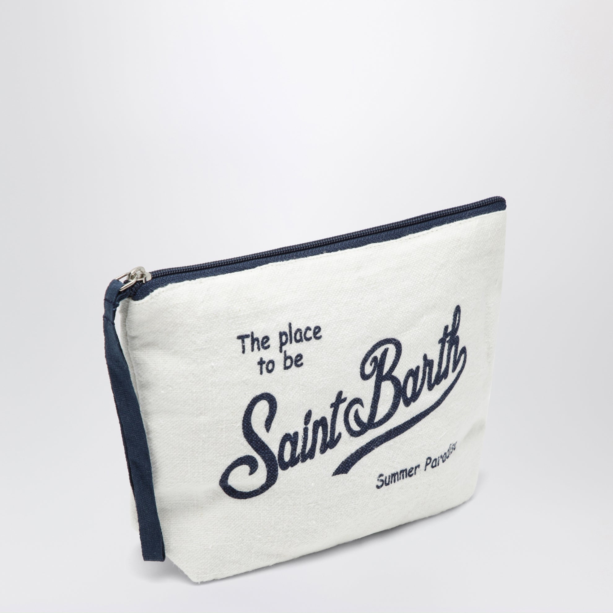 Pochette bianca/blu con logo