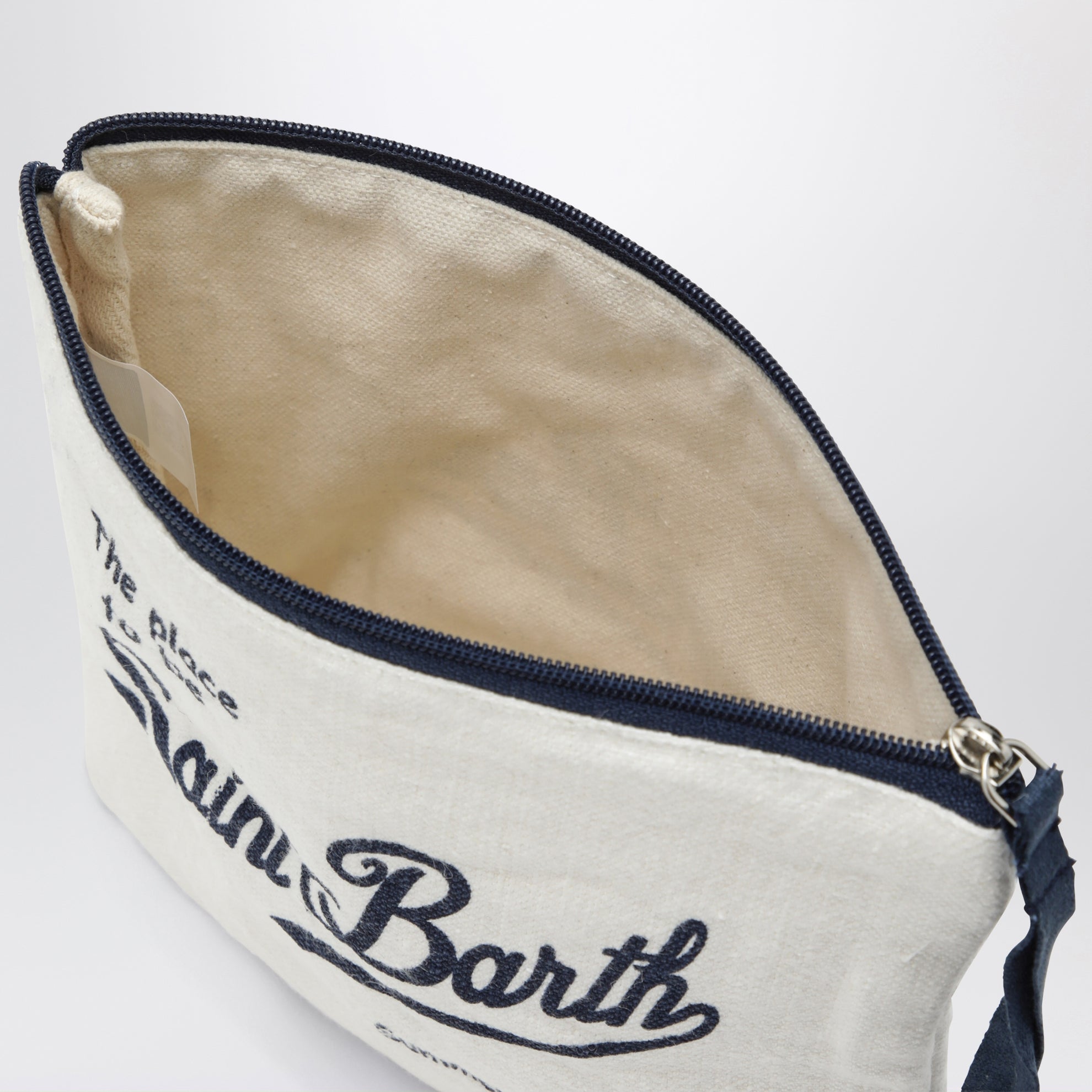 Pochette bianca/blu con logo