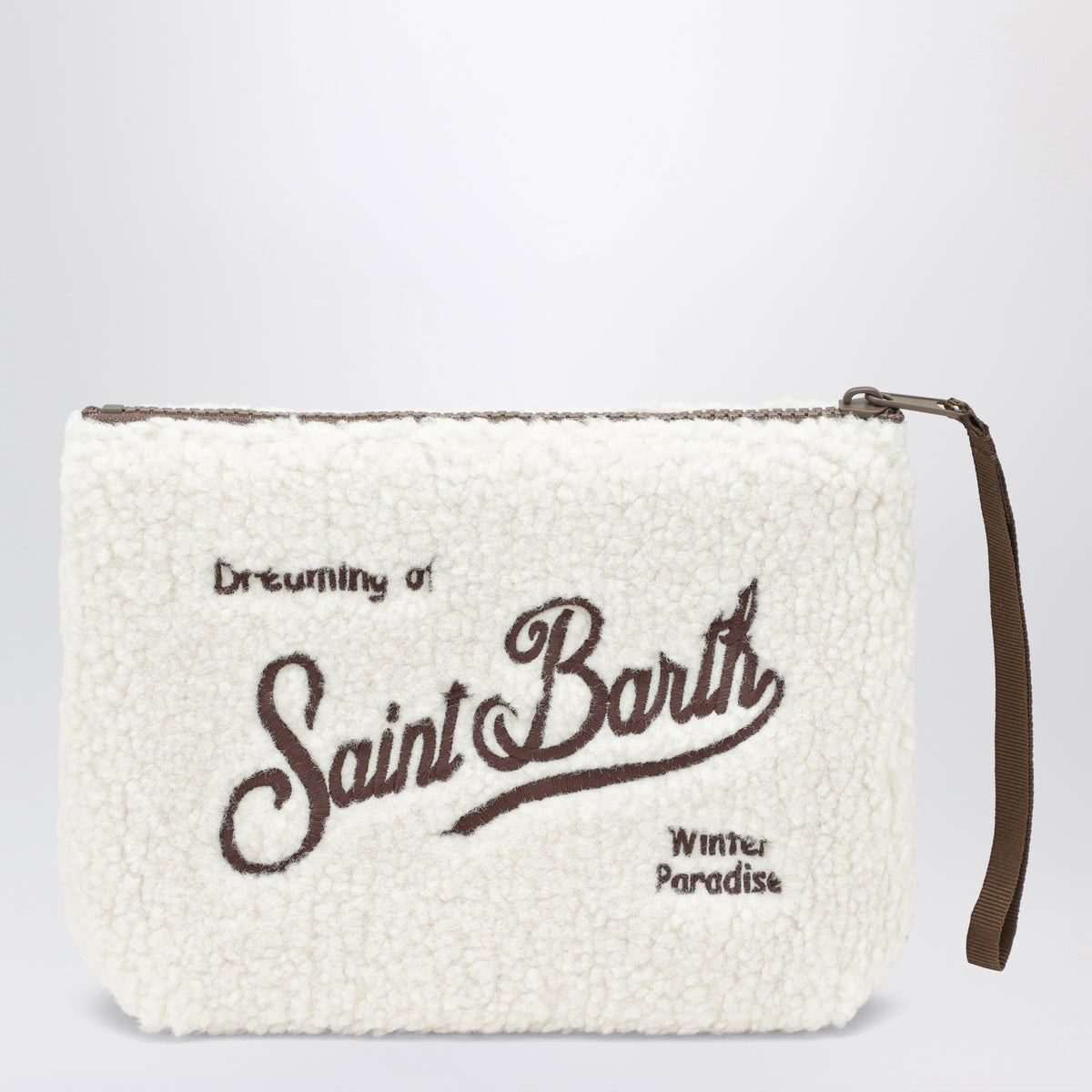 White bouclé fabric pouch
