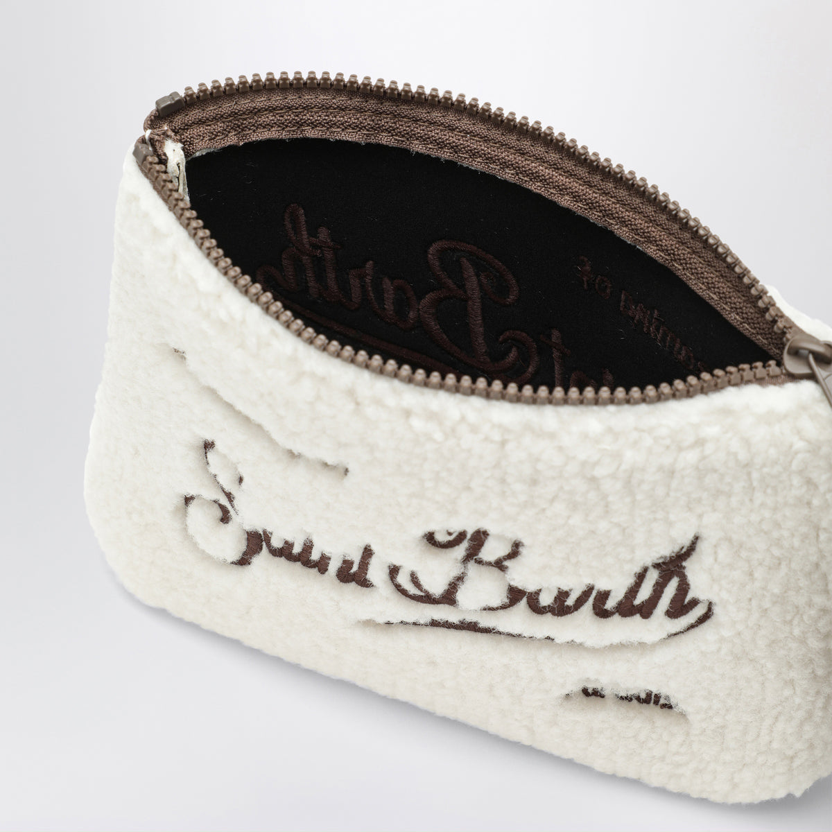 White bouclé fabric pouch