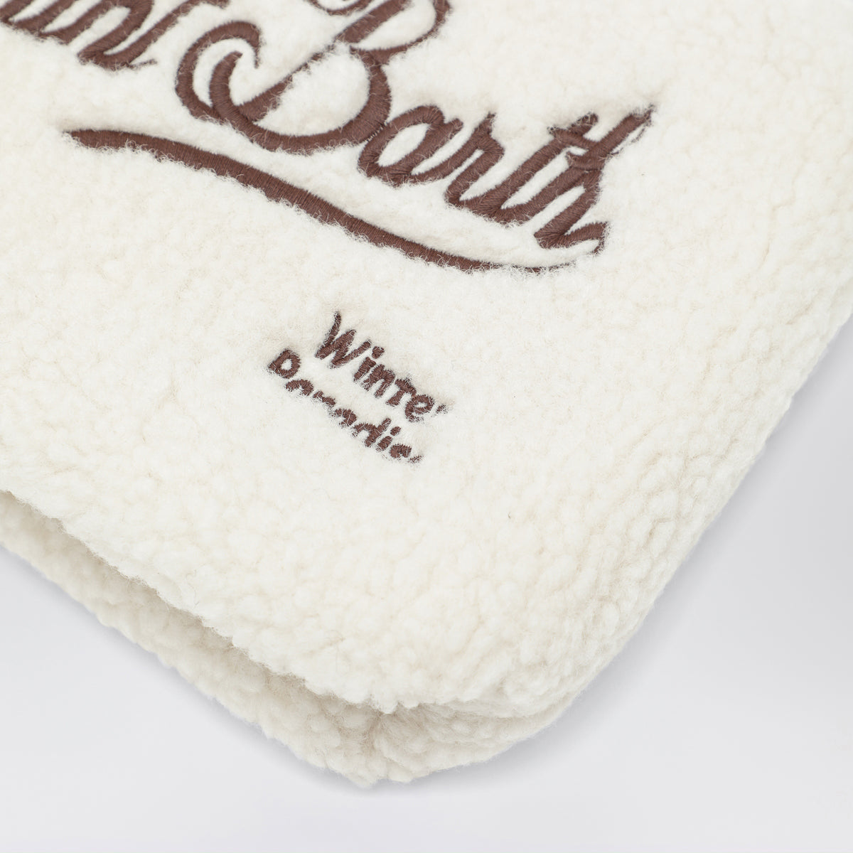 White bouclé fabric pouch
