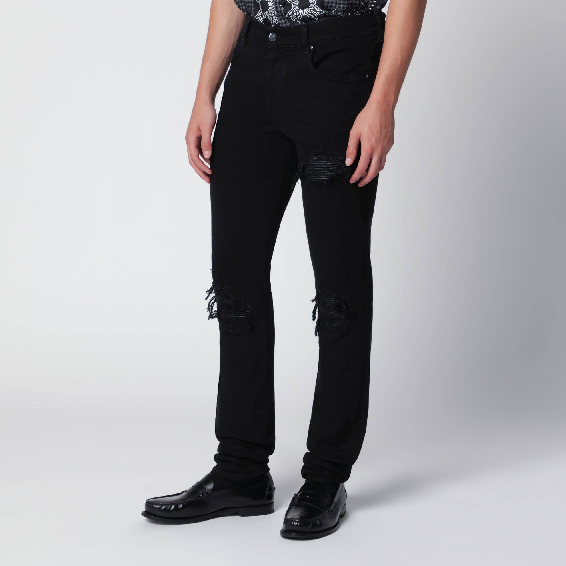Jeans skinny strappati in cotone neri