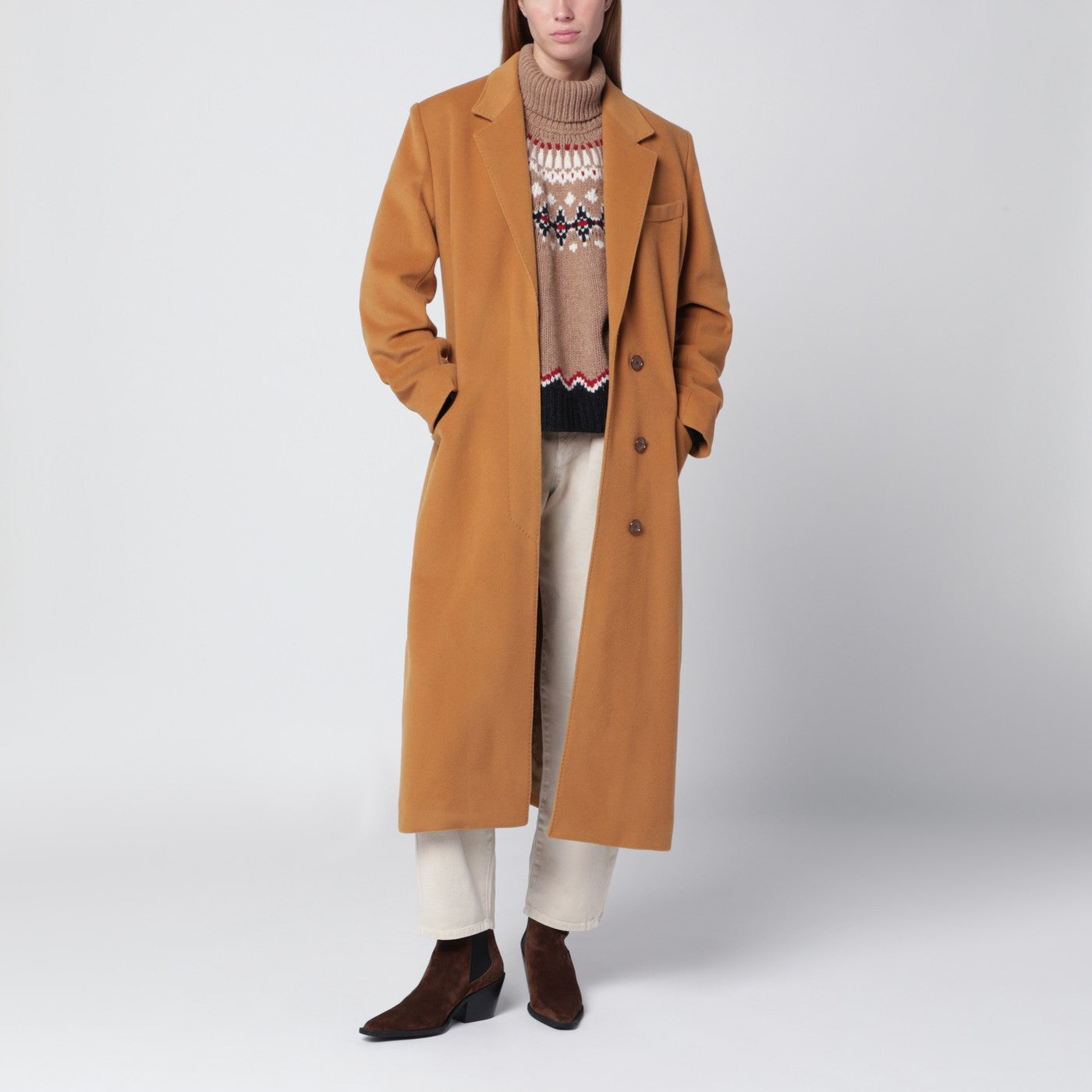 Manteau camel en laine mélangée