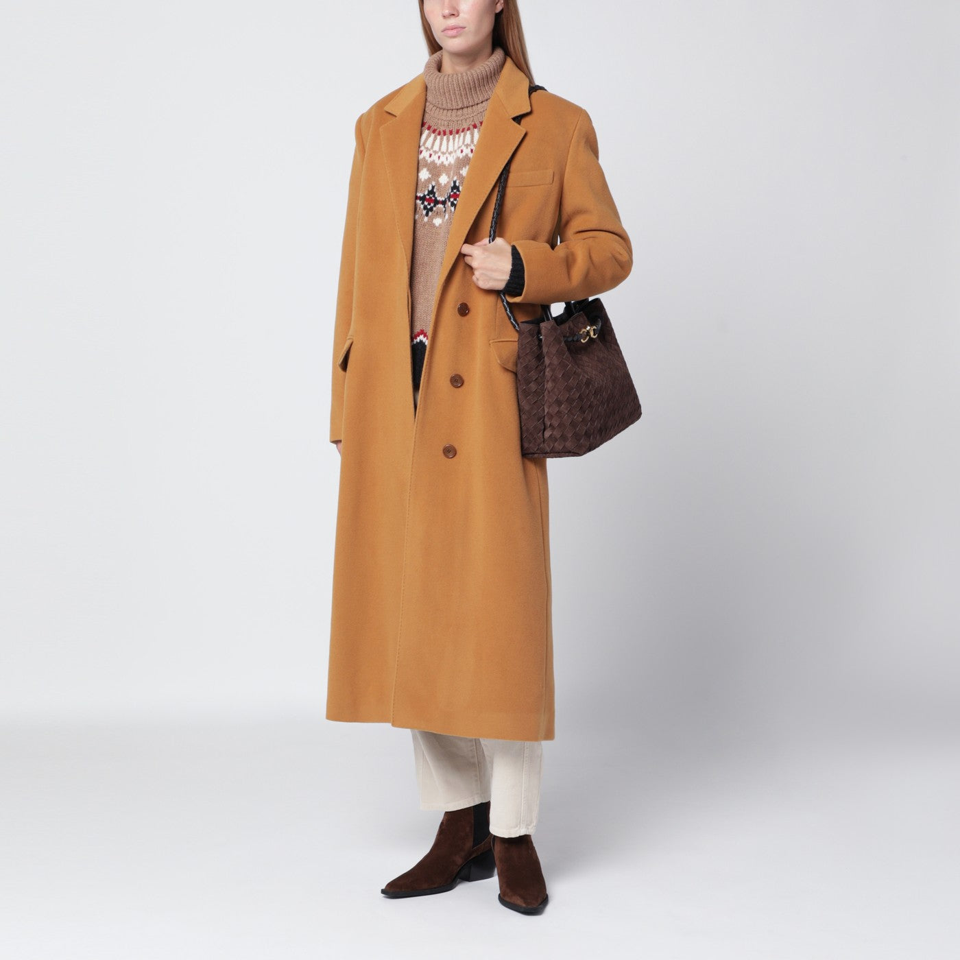 Manteau camel en laine mélangée