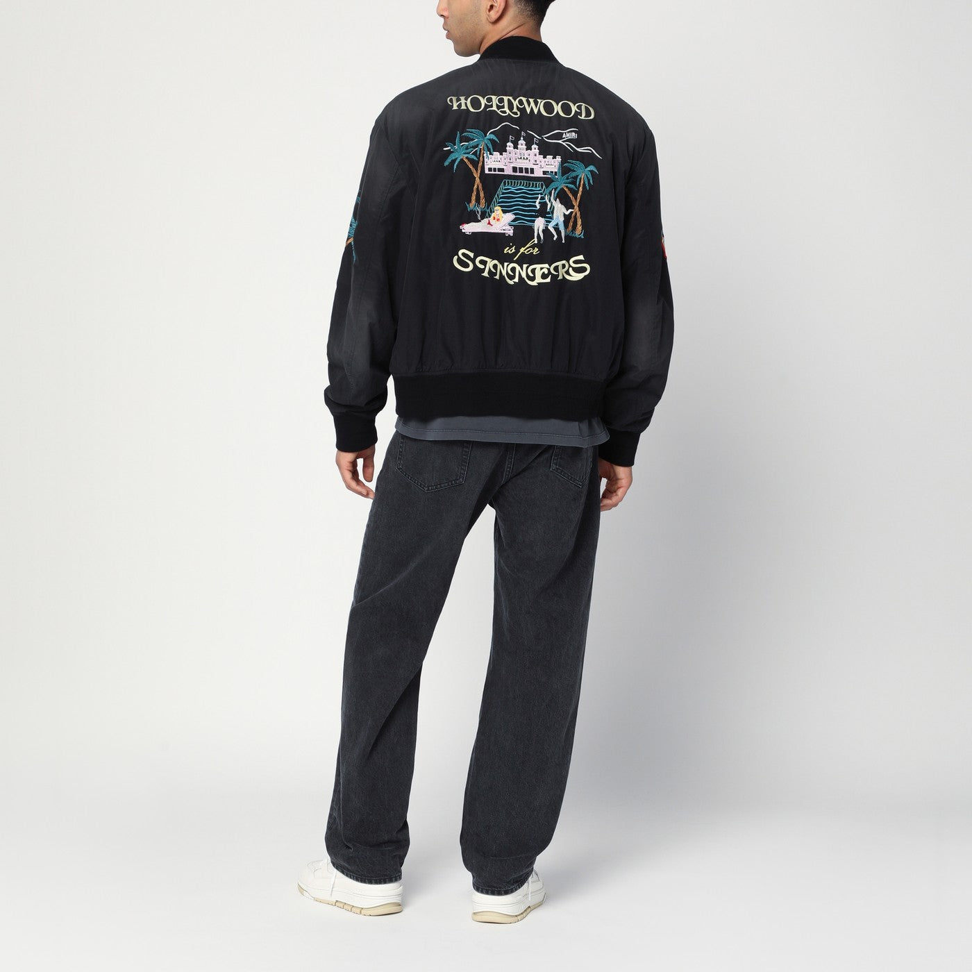 Black cotton and nylon bomber jacket