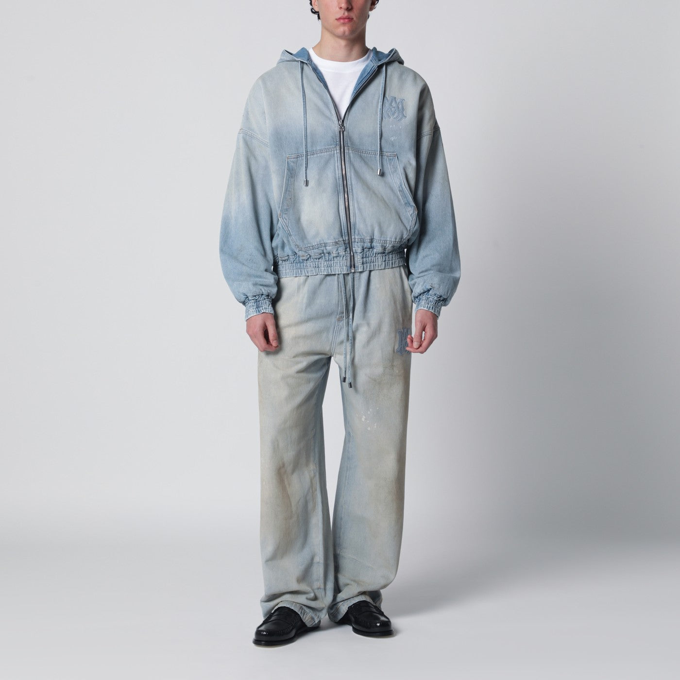 Bomber en denim délavé bleu clair