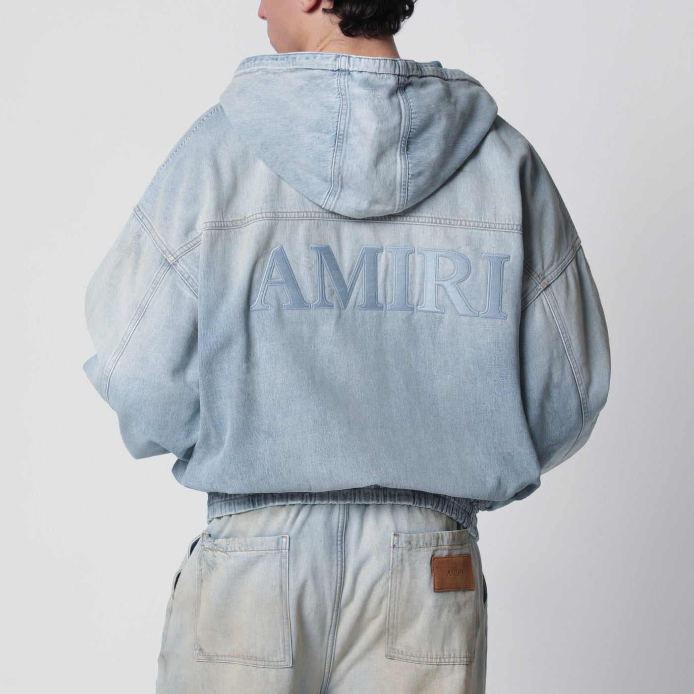 Bomber en denim délavé bleu clair