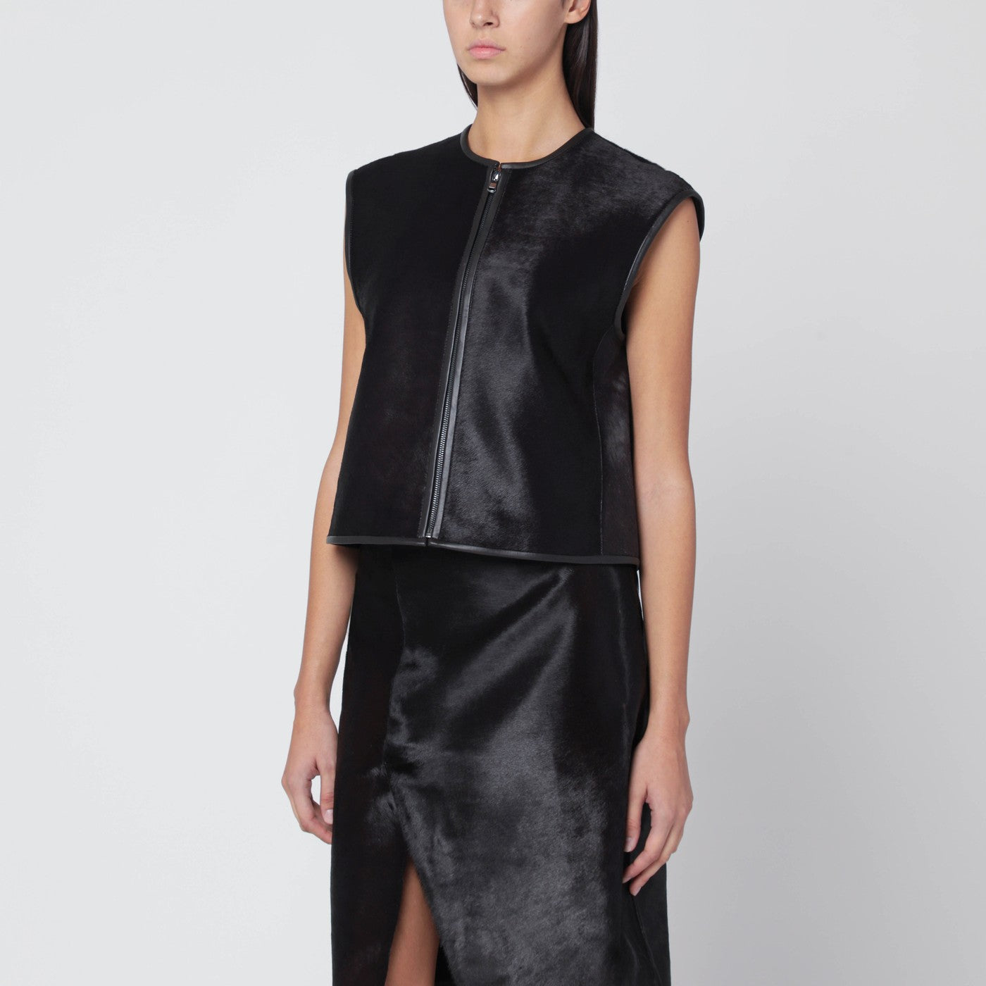 Brown Ampas vest in pony-effect leather