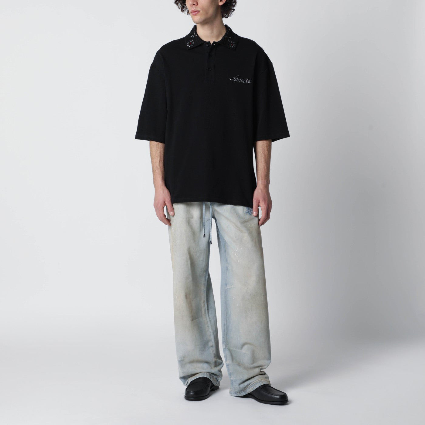 Black oversize cotton polo shirt
