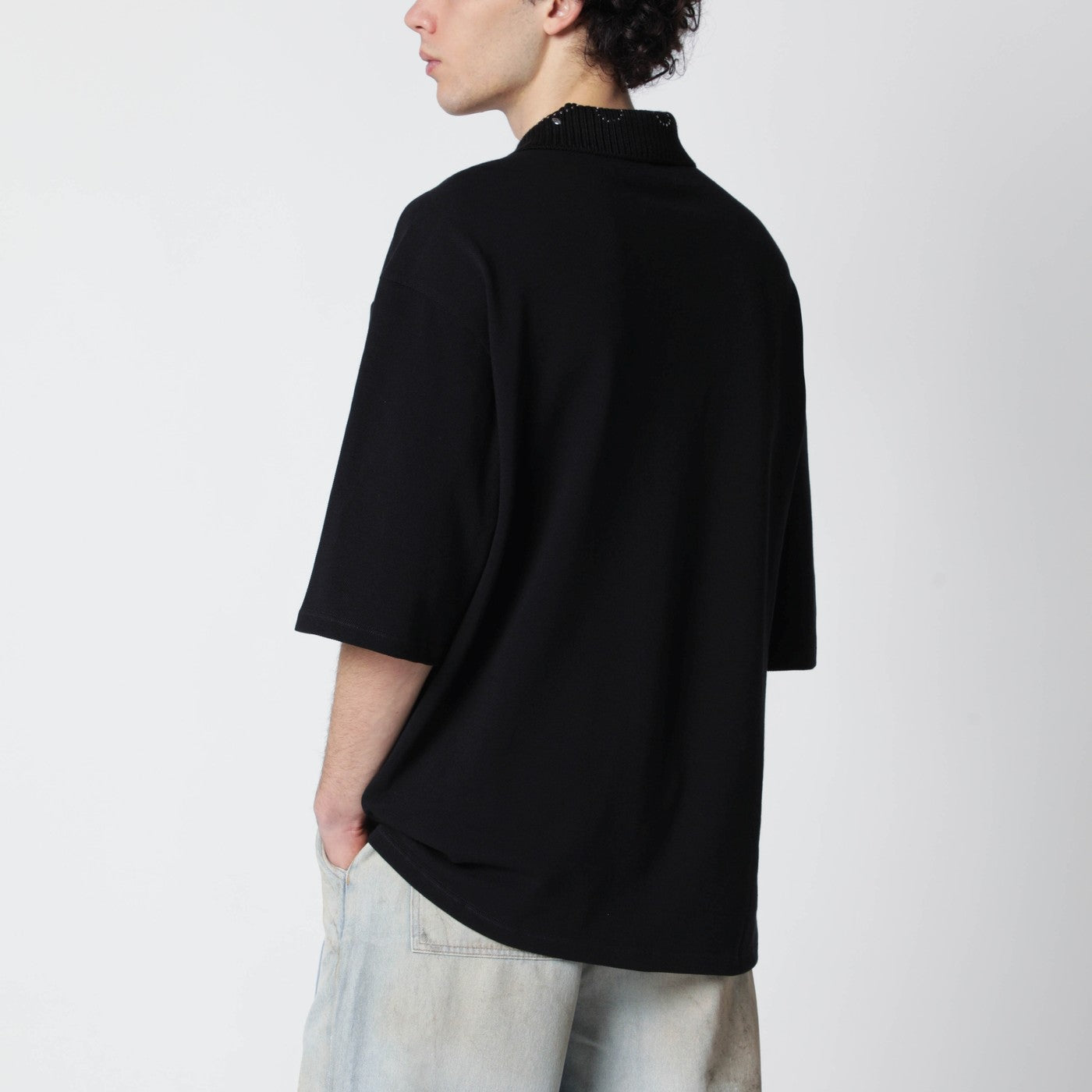 Black oversize cotton polo shirt
