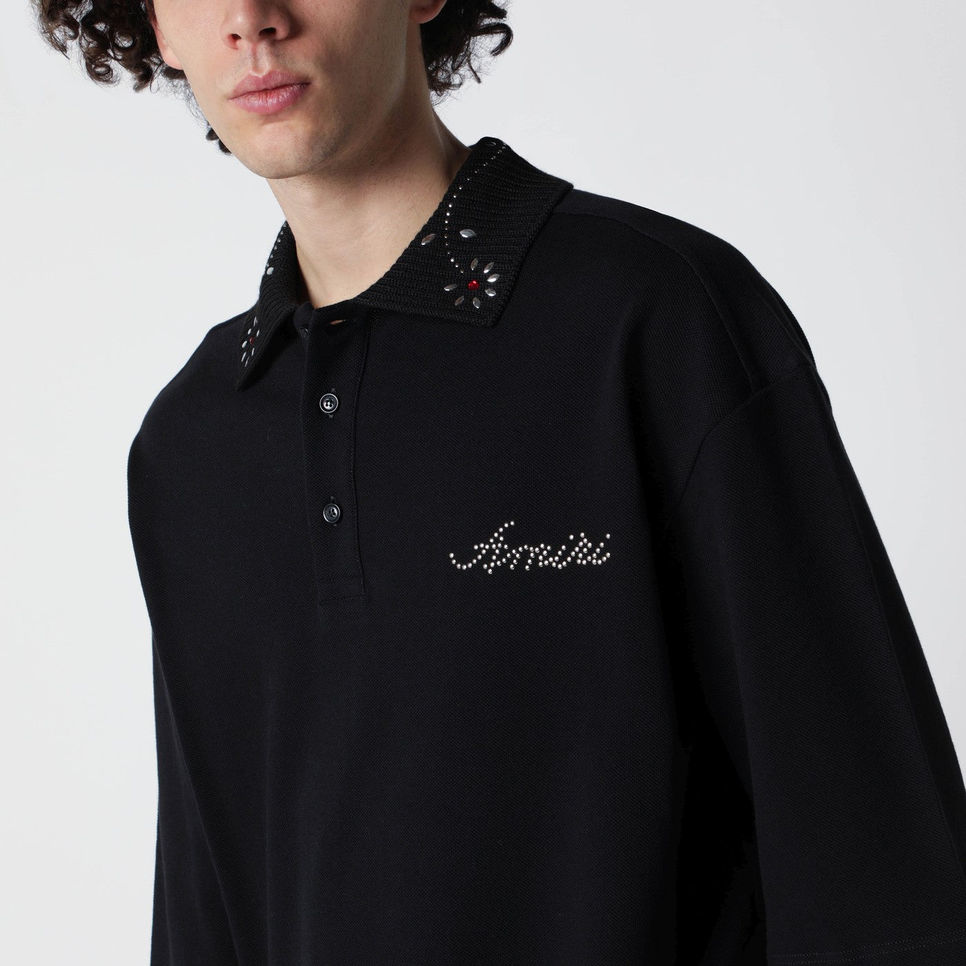 Black oversize cotton polo shirt