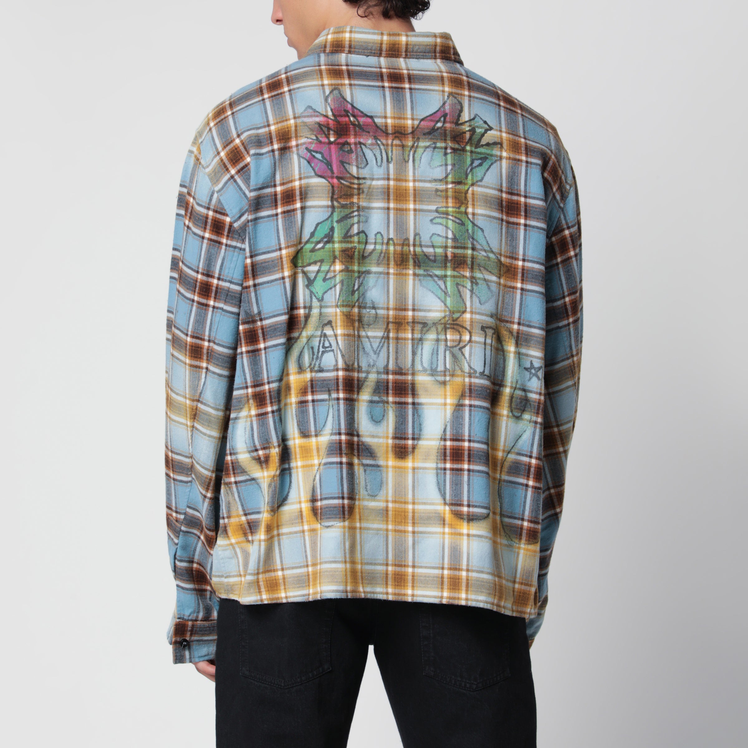 AMIRI MA Quad Bleached Blue Cotton Flannel Shirt | TheDoubleF