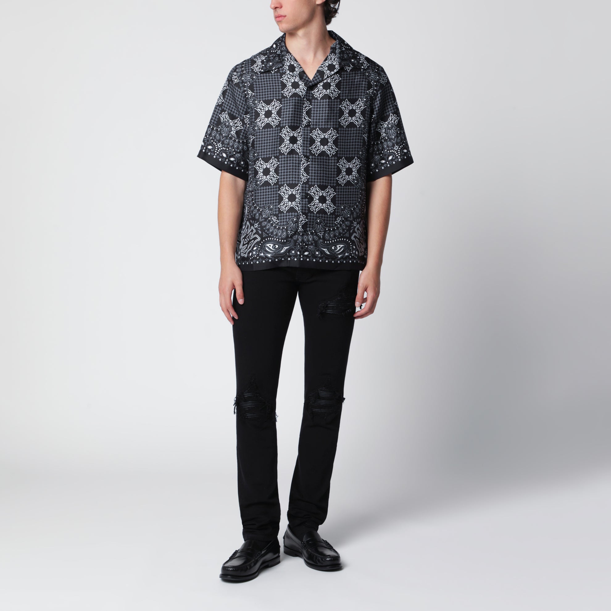 Camicia MA Check Camp a quadri in seta nera