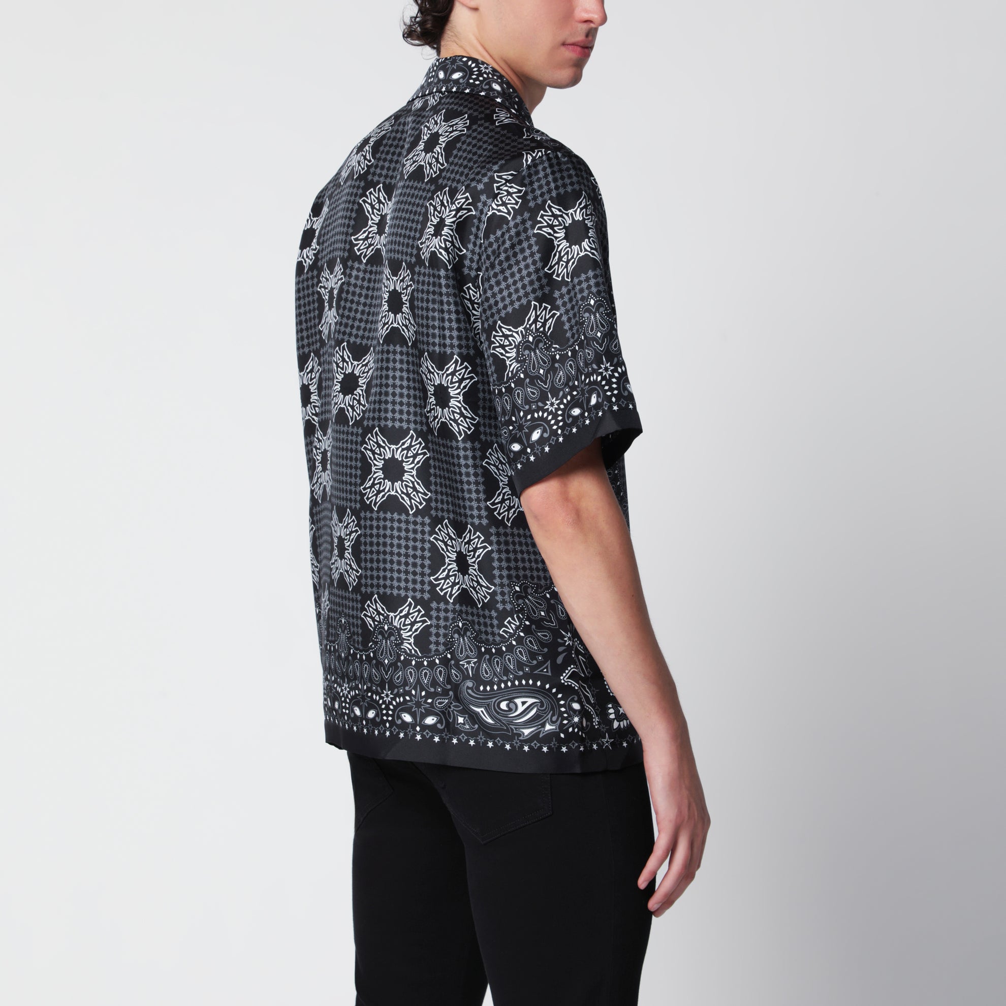 Camicia MA Check Camp a quadri in seta nera