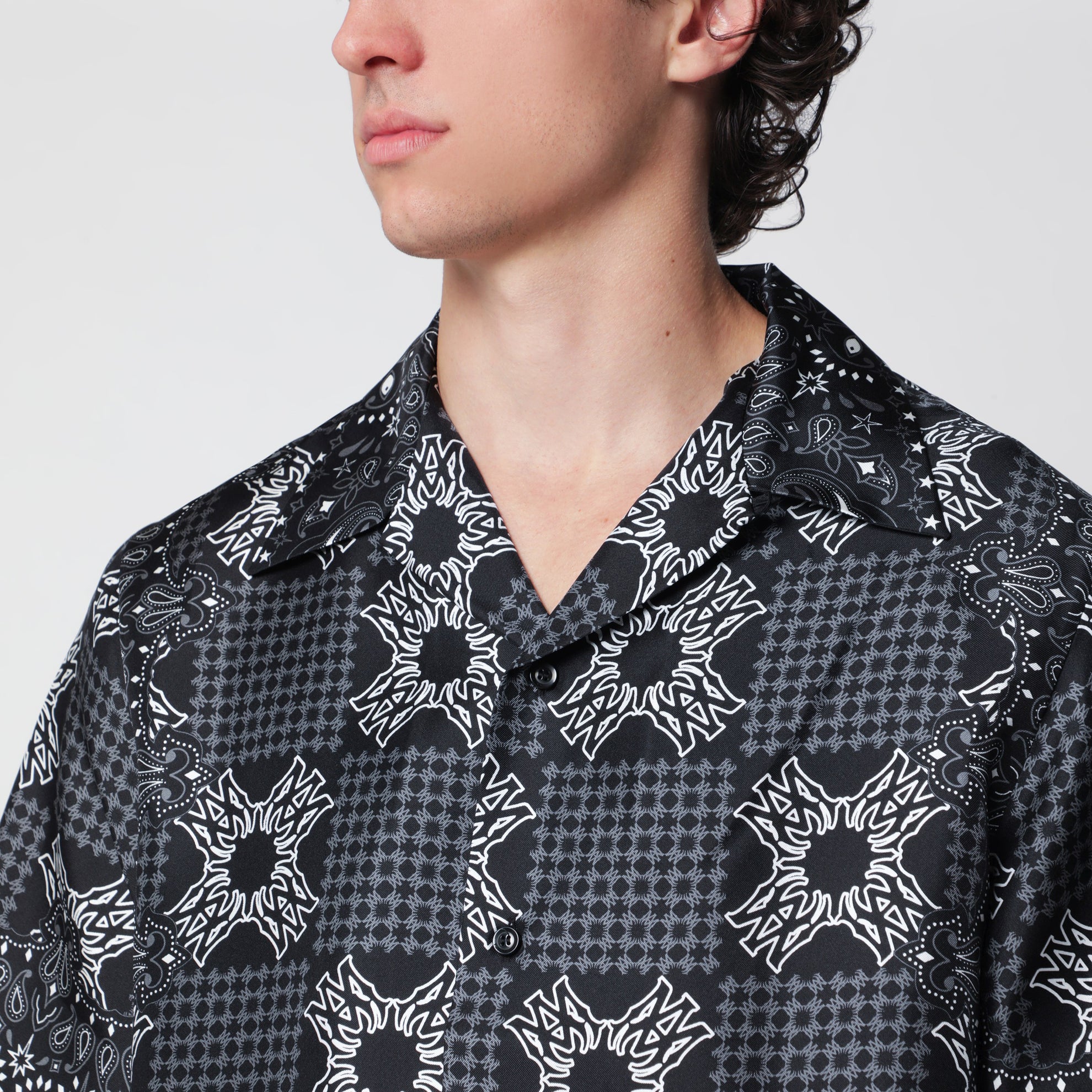 Camicia MA Check Camp a quadri in seta nera