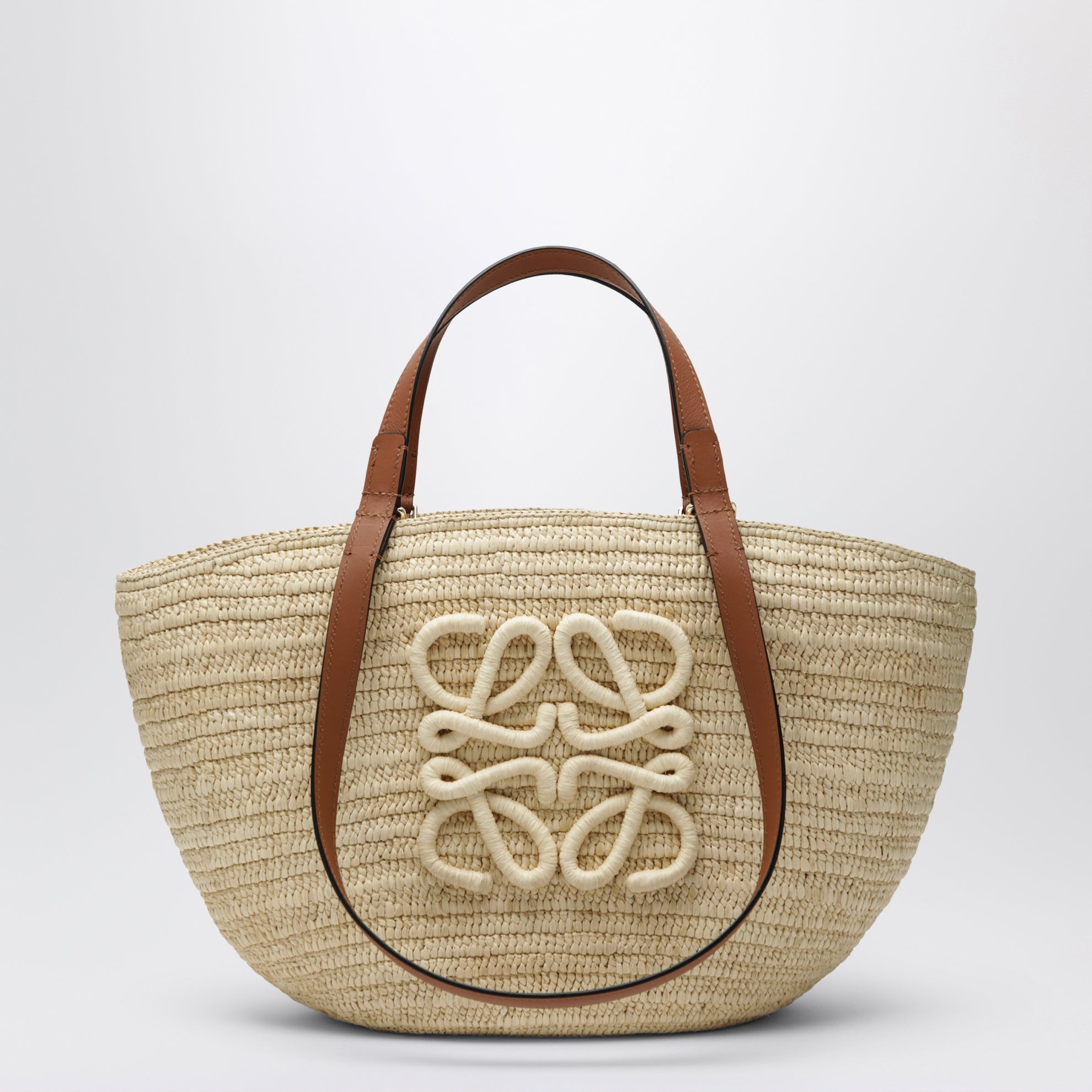 Eclipse medium basket bag in raffia and leather