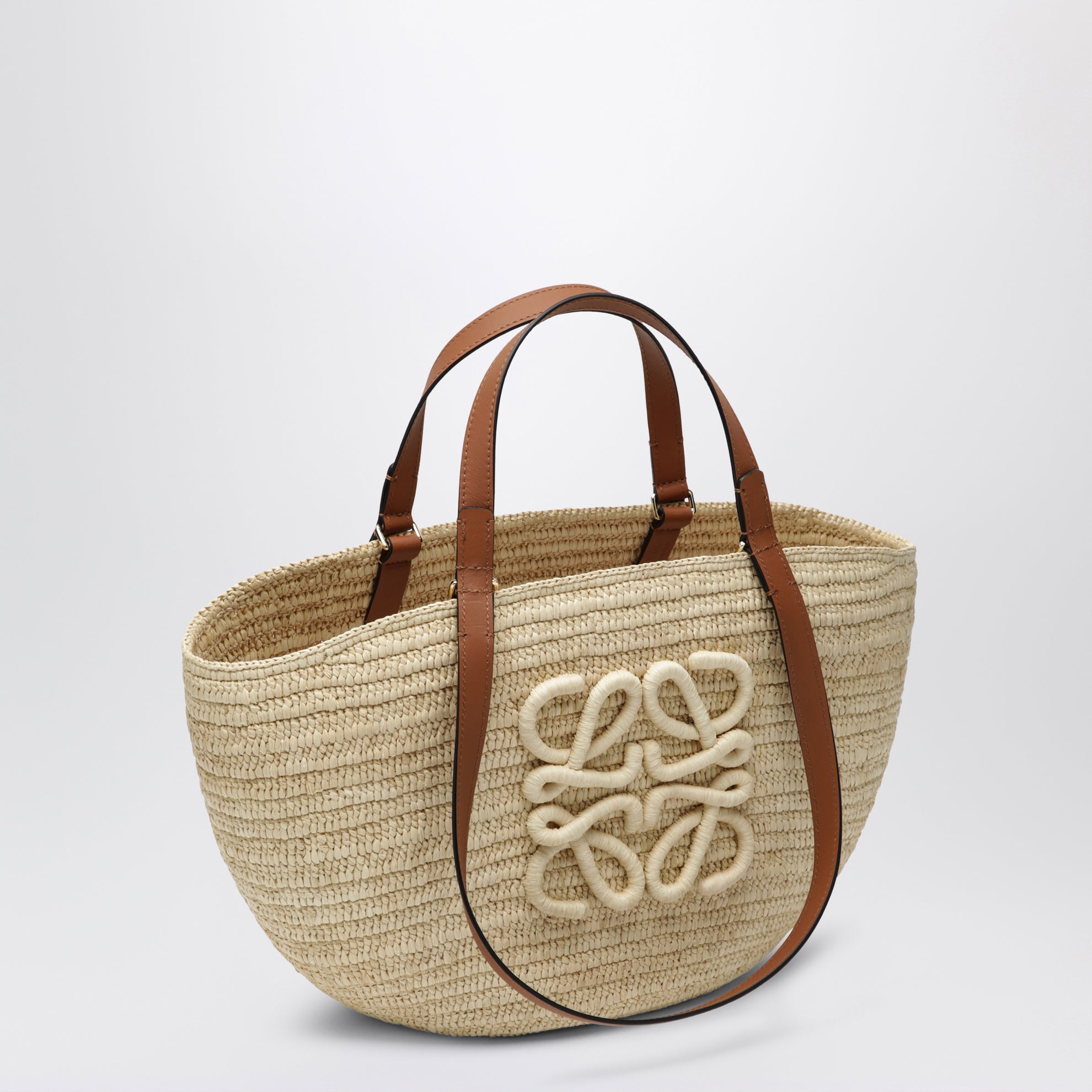 Eclipse medium basket bag in raffia and leather