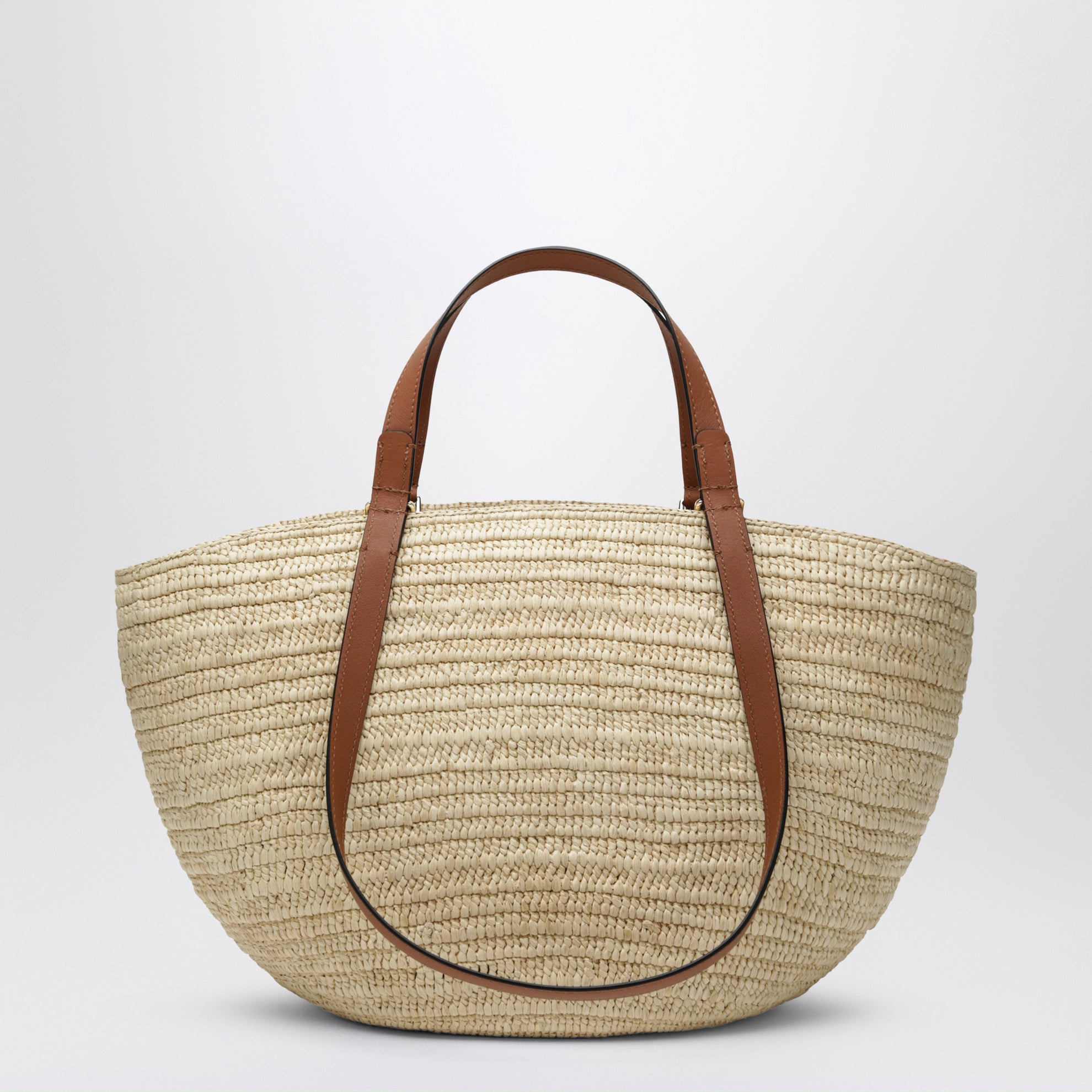 Eclipse medium basket bag in raffia and leather