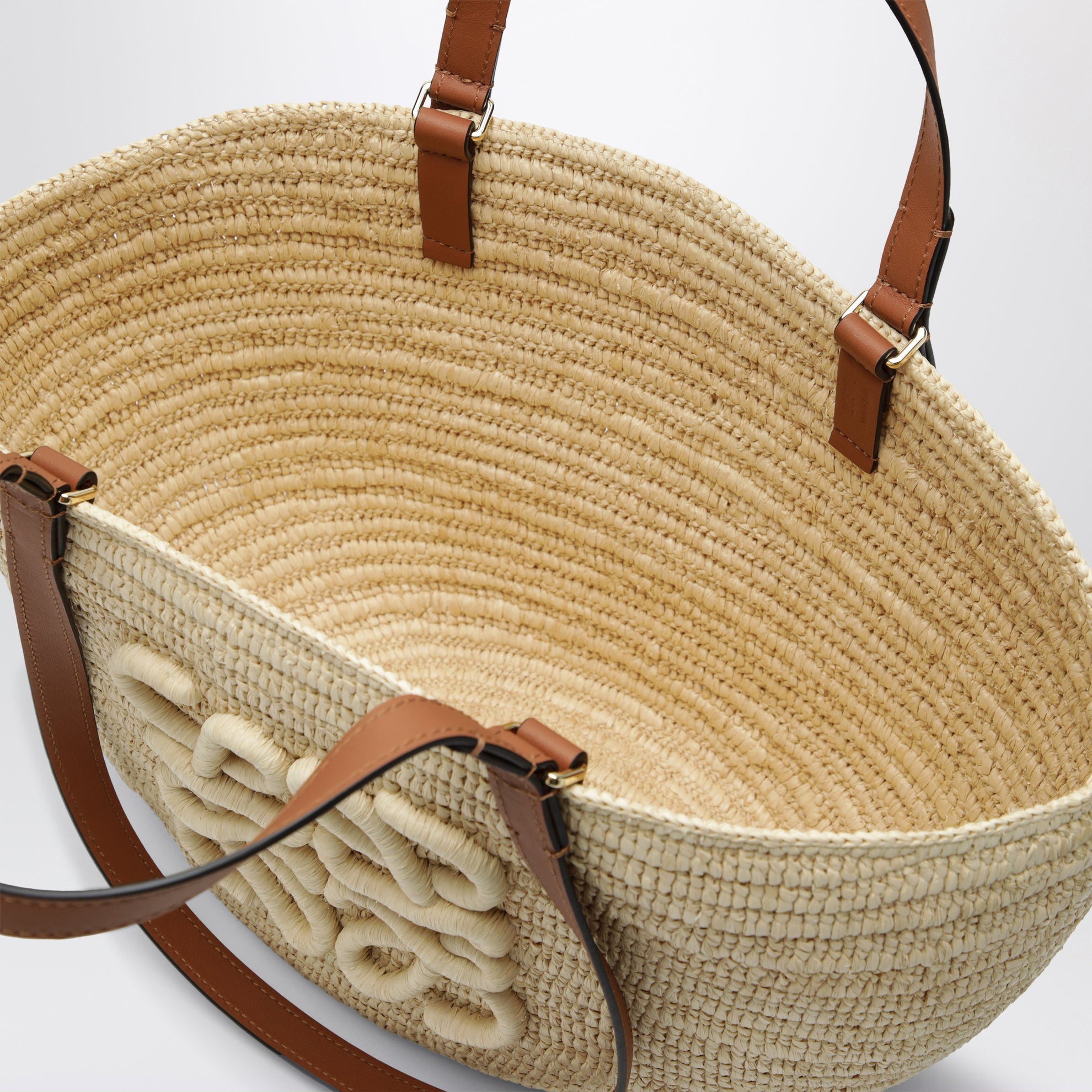 Eclipse medium basket bag in raffia and leather