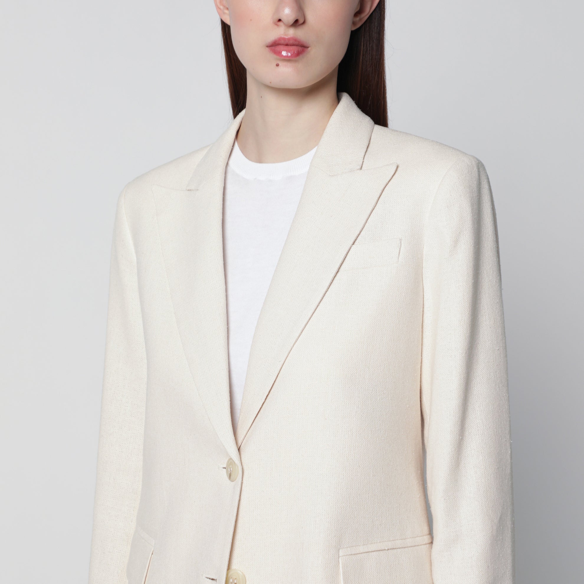 Cream single-breasted silk jacket