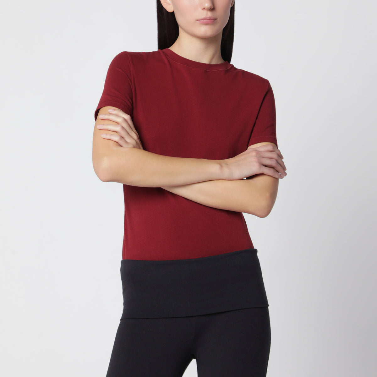 T-shirt bordeaux in jersey di cotone elasticizzato