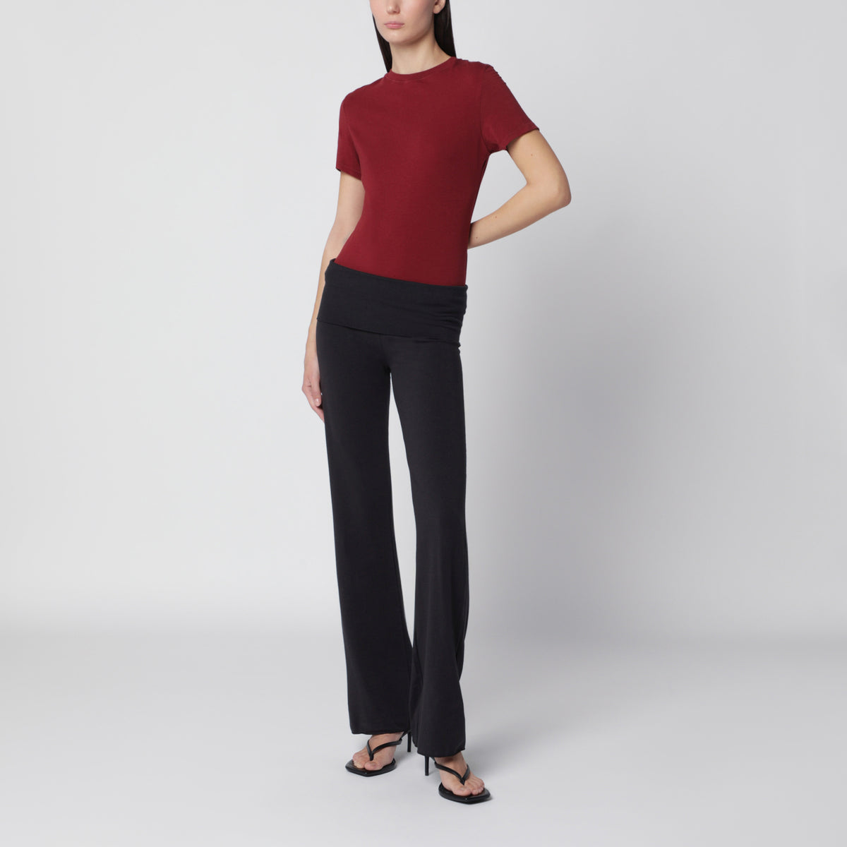 T-shirt bordeaux in jersey di cotone elasticizzato