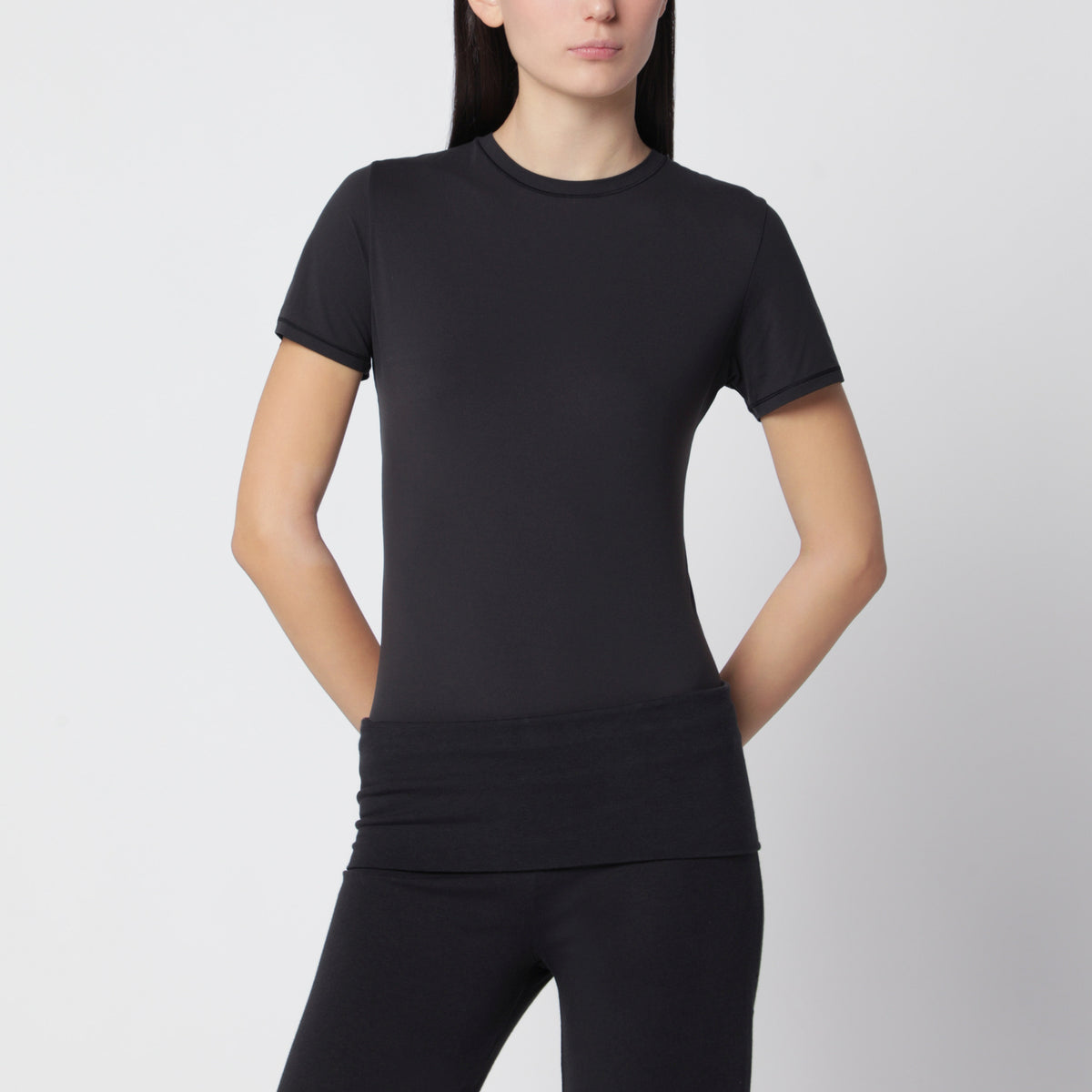 Charcoal grey T-shirt in stretch cotton jersey